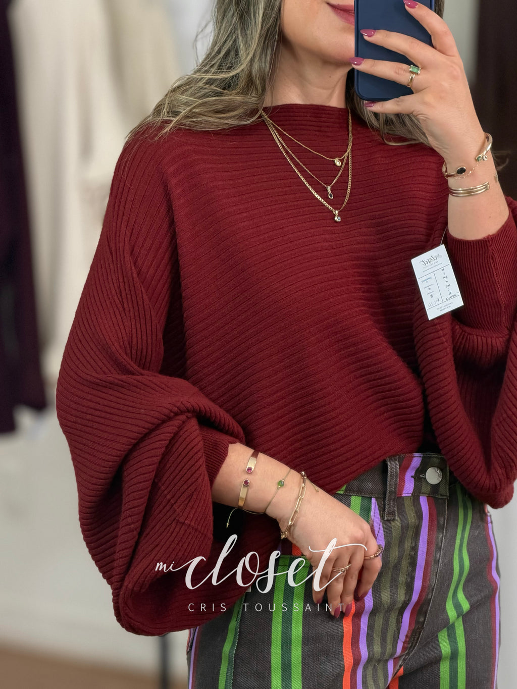 SWEATER MANGA MURCIÉLAGO CON TEXTURA DE LÍNEAS; SÚPER SUAVE