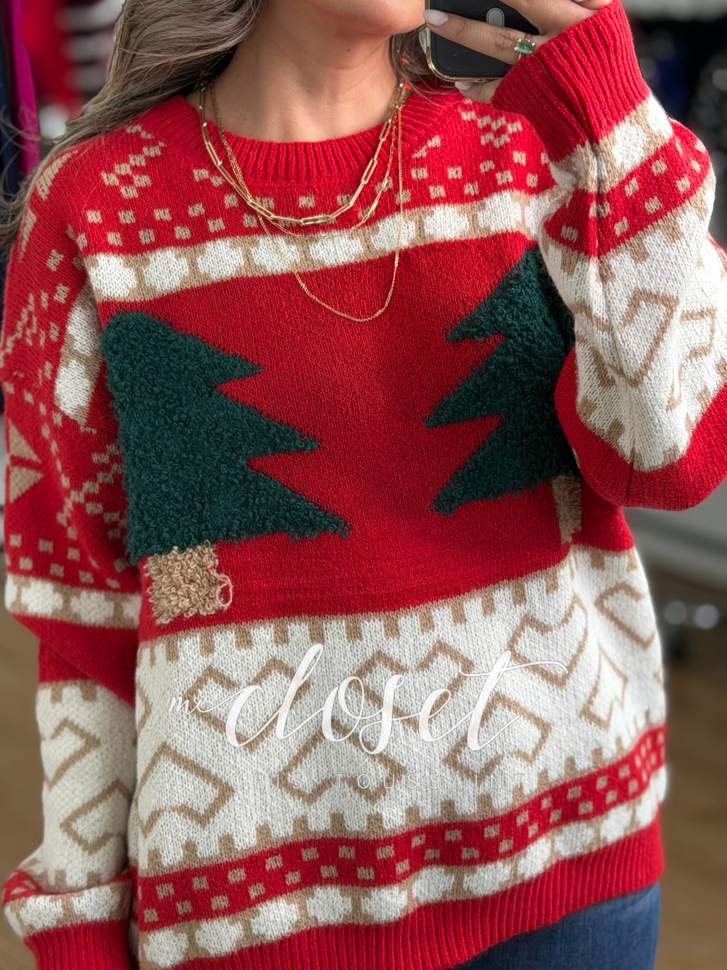 SWEATER NAVIDEÑO CON PINOS TEXTURIZADOS