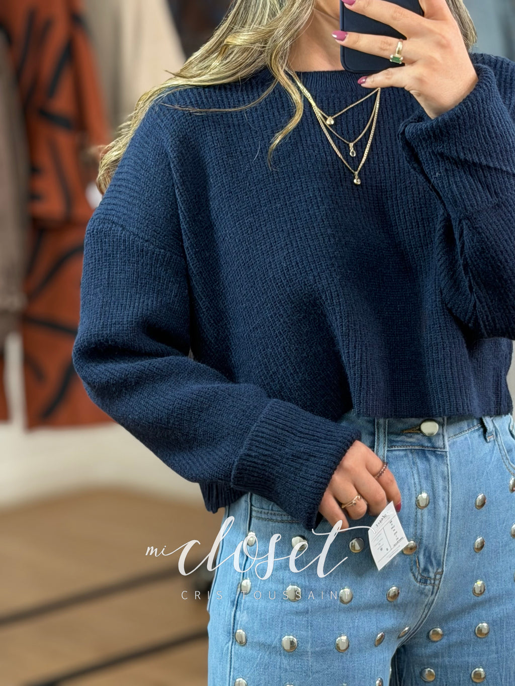 SWEATER DE PUNTO CORTO CON CUELLO REDONDO