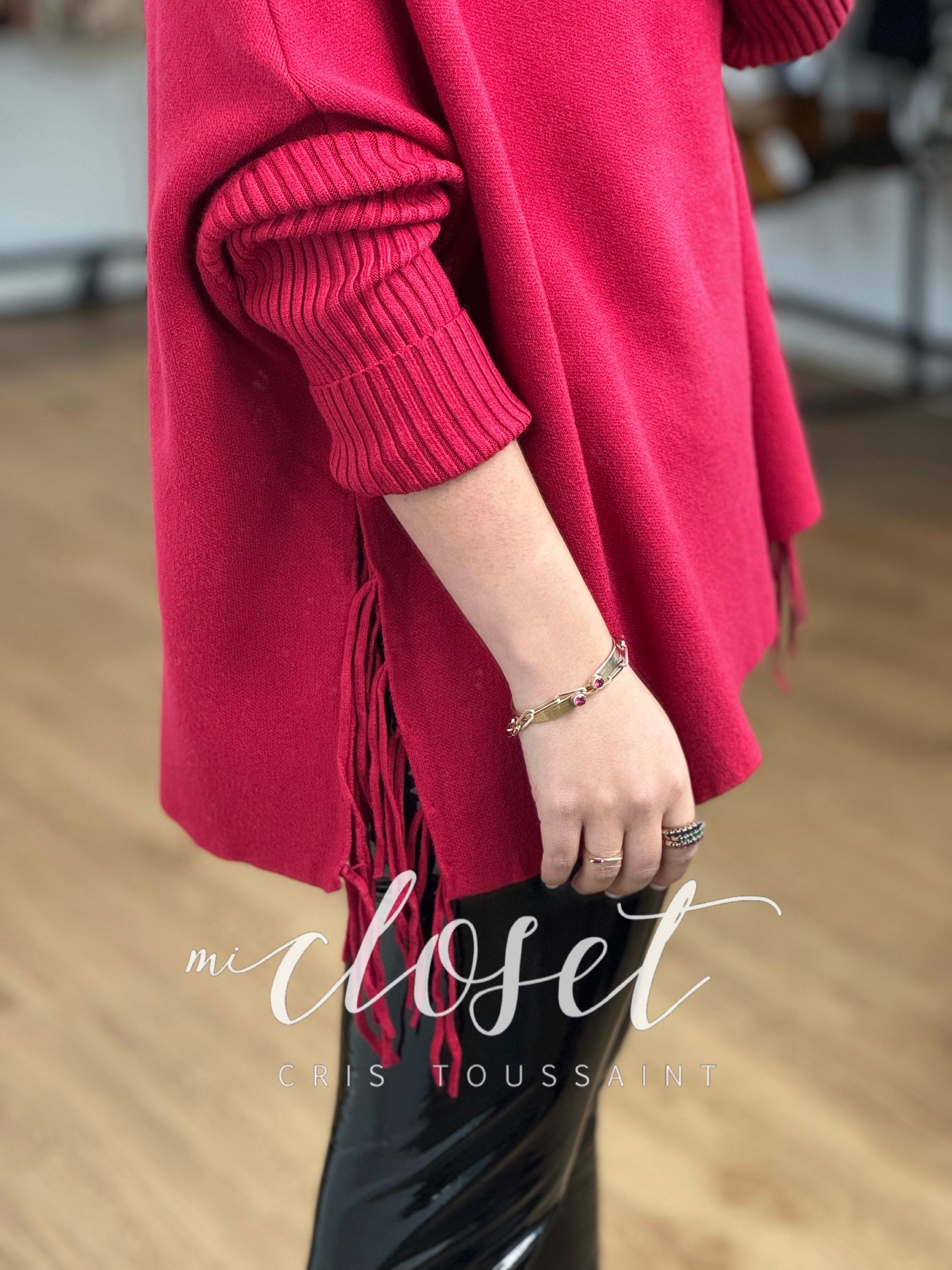 SWEATER TIPO CAPA CON FLECOS EN COSTADO