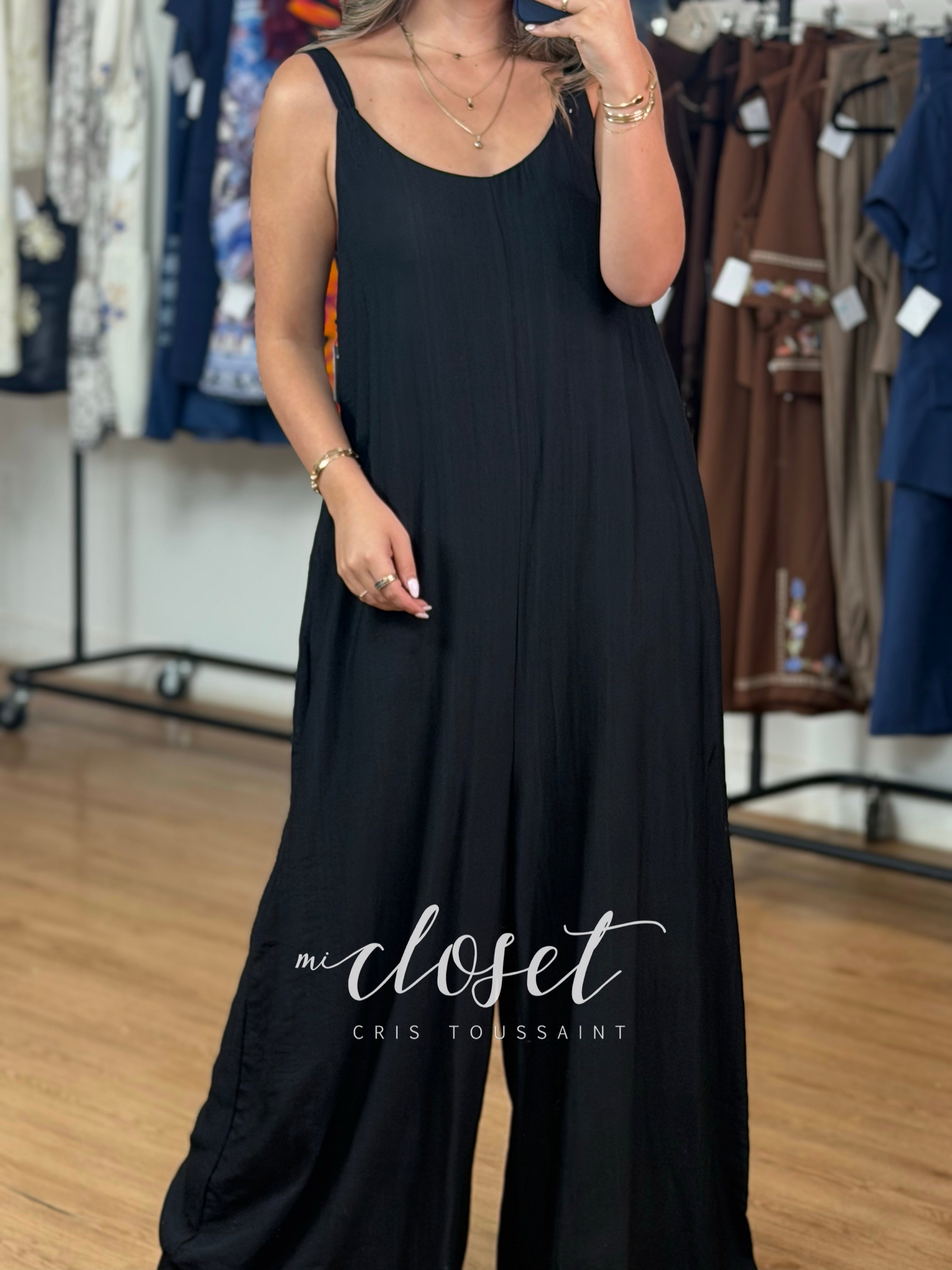 JUMPSUIT MONO LARGO TIPO LINO CON TIRANTES AJUSTABLES Y BOLSAS