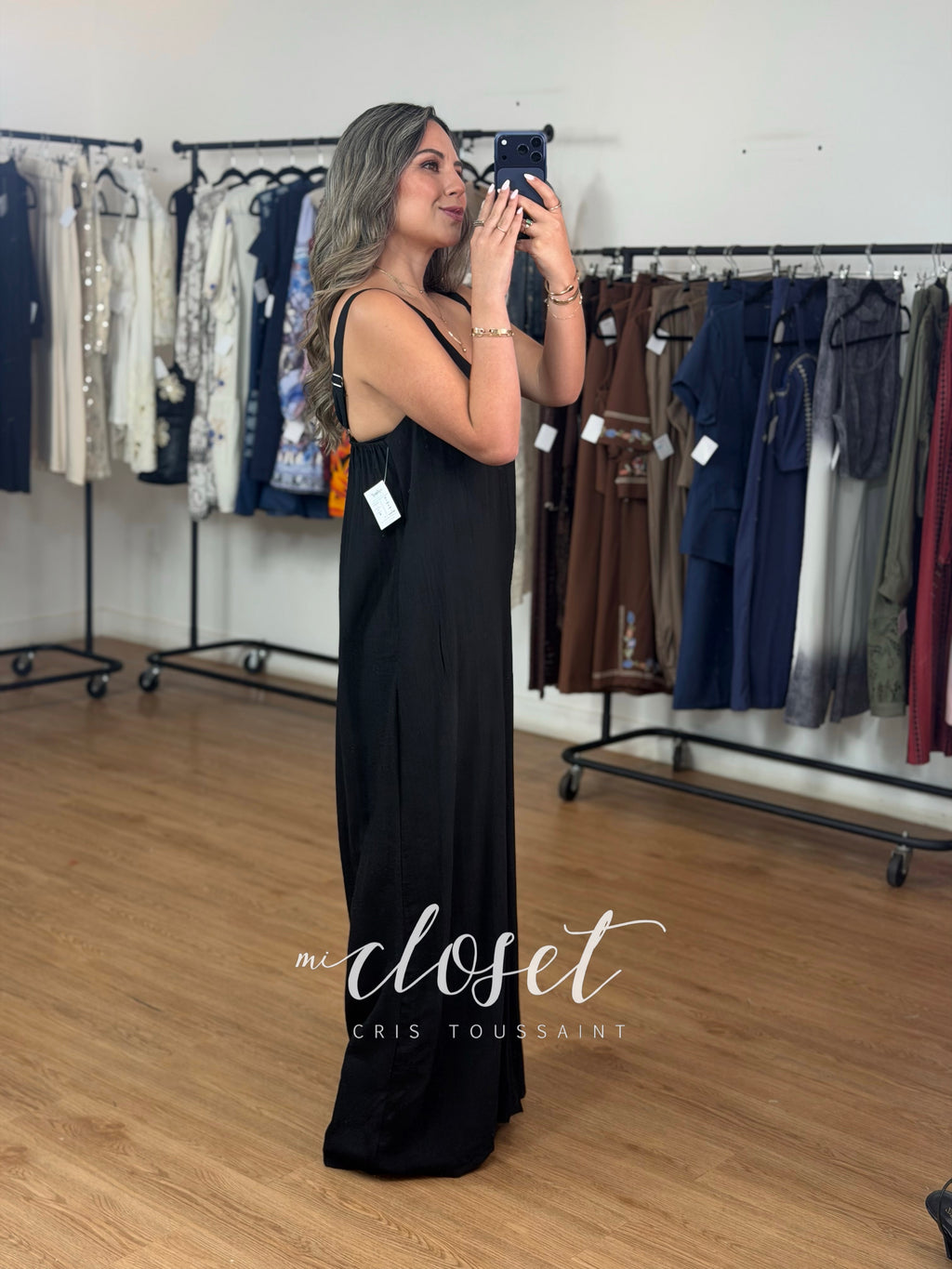 JUMPSUIT MONO LARGO TIPO LINO CON TIRANTES AJUSTABLES Y BOLSAS