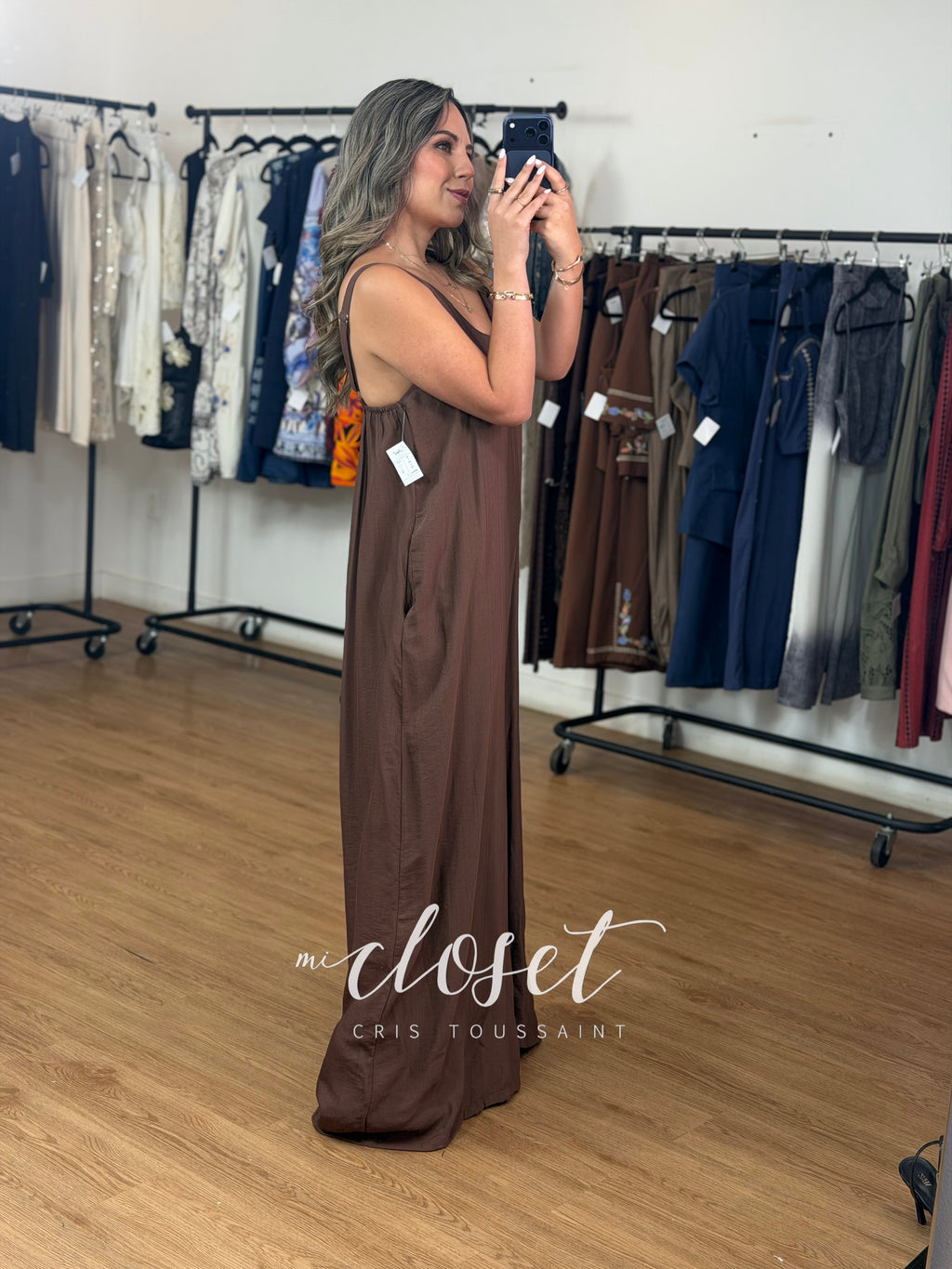 JUMPSUIT MONO LARGO TIPO LINO CON TIRANTES AJUSTABLES Y BOLSAS