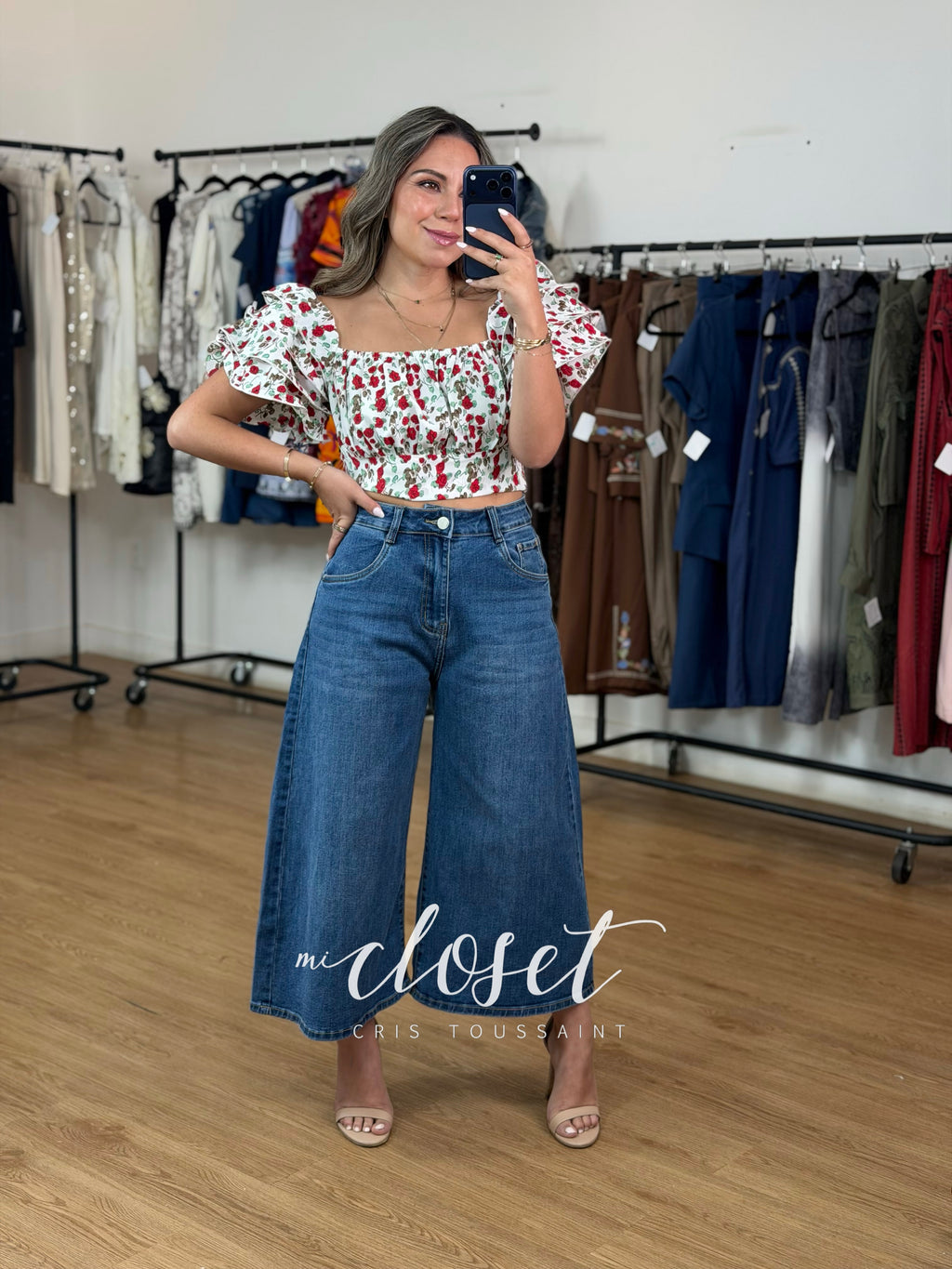 JEANS PALAZZO CROPPED, STRETCH DE MEZCLILLA ACAMPANADA Y LARGA