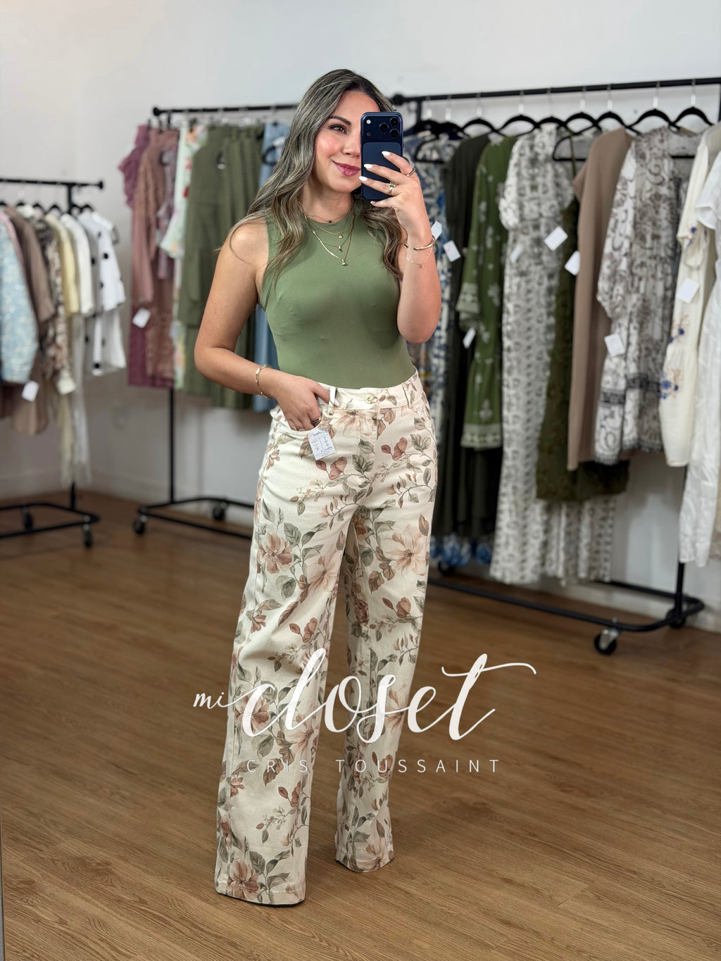 JEANS STRETCH RECTOS, ESTAMPADO DE FLORES