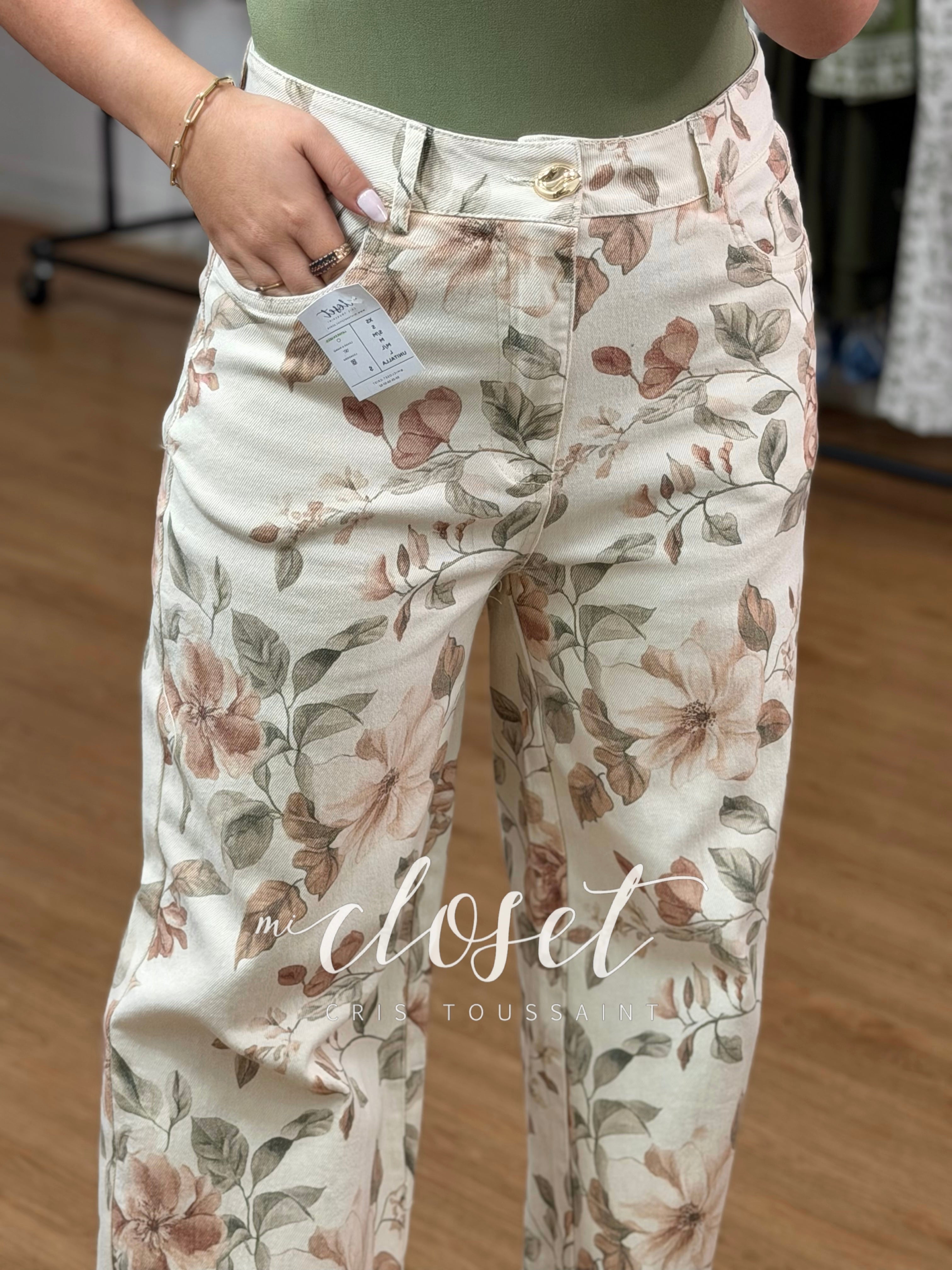 JEANS STRETCH RECTOS, ESTAMPADO DE FLORES