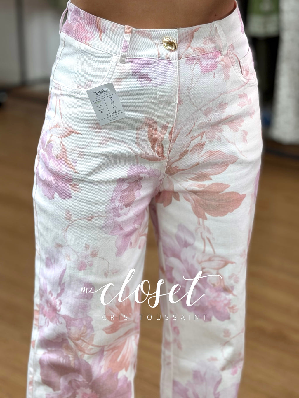 JEANS STRETCH RECTOS, ESTAMPADO DE FLORES