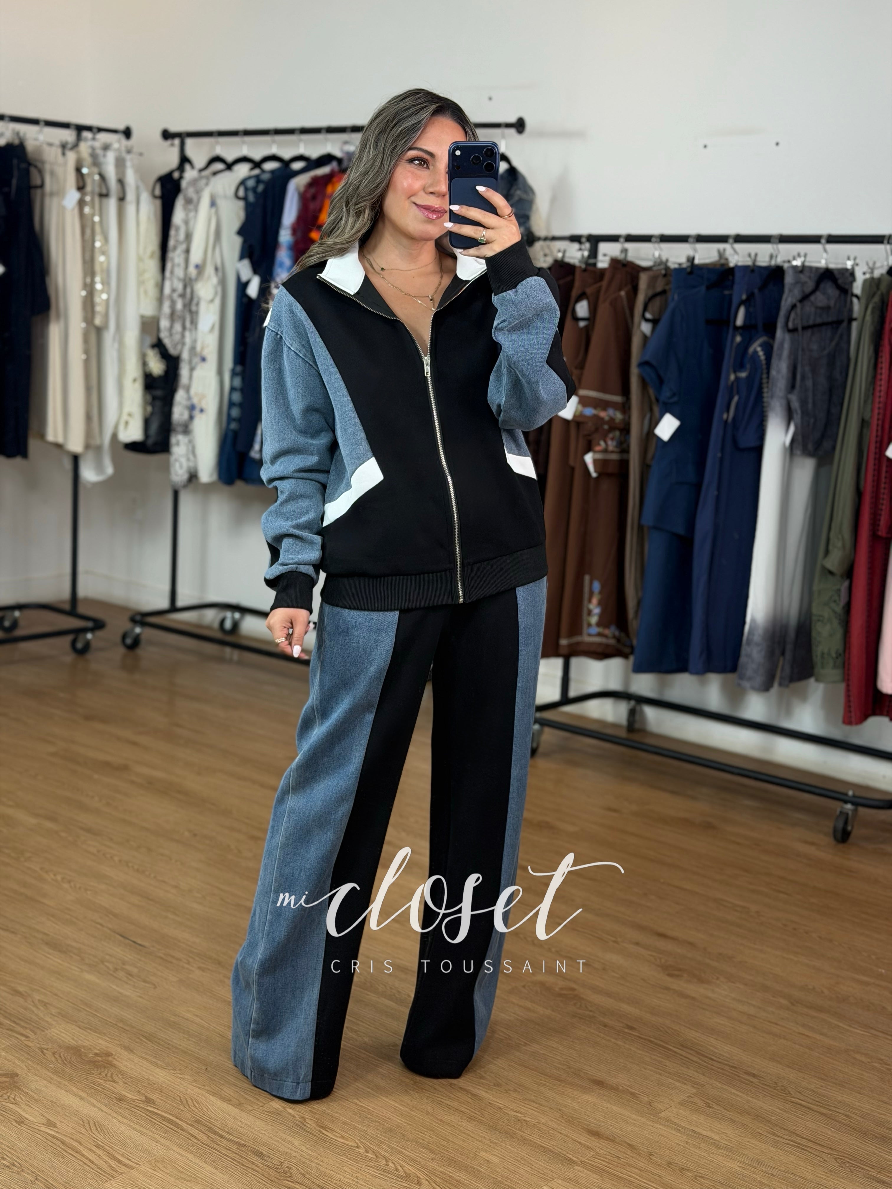 CONJUNTO DE PANTS CON MEZCLILLA, PANTALÓN Y CHAMARRA