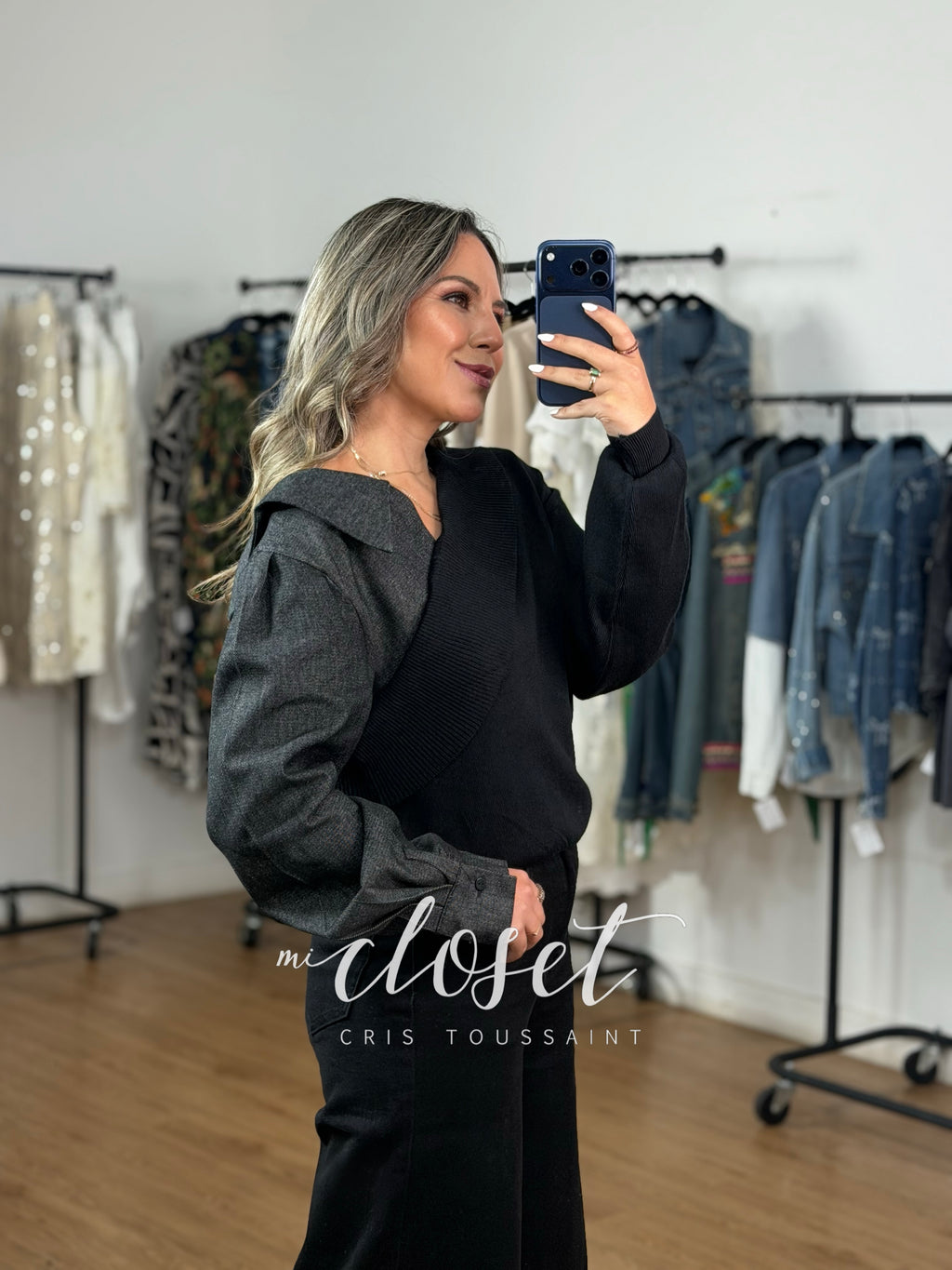 SWEATER ASIMÉTRICO DE DOBLE TEXTURA Y CRUZADO