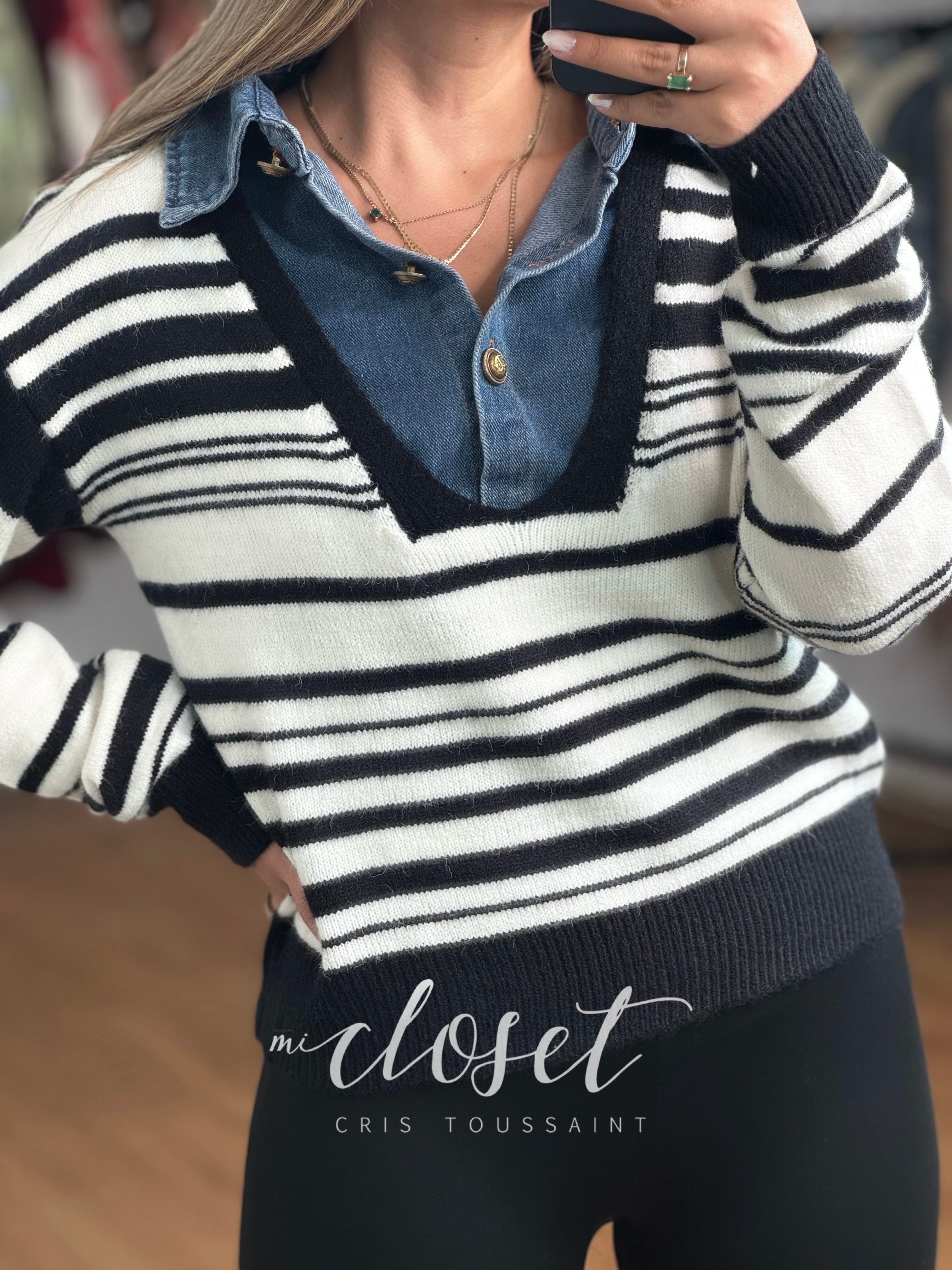 SWEATER CON CUELLO DE MEZCLILLA