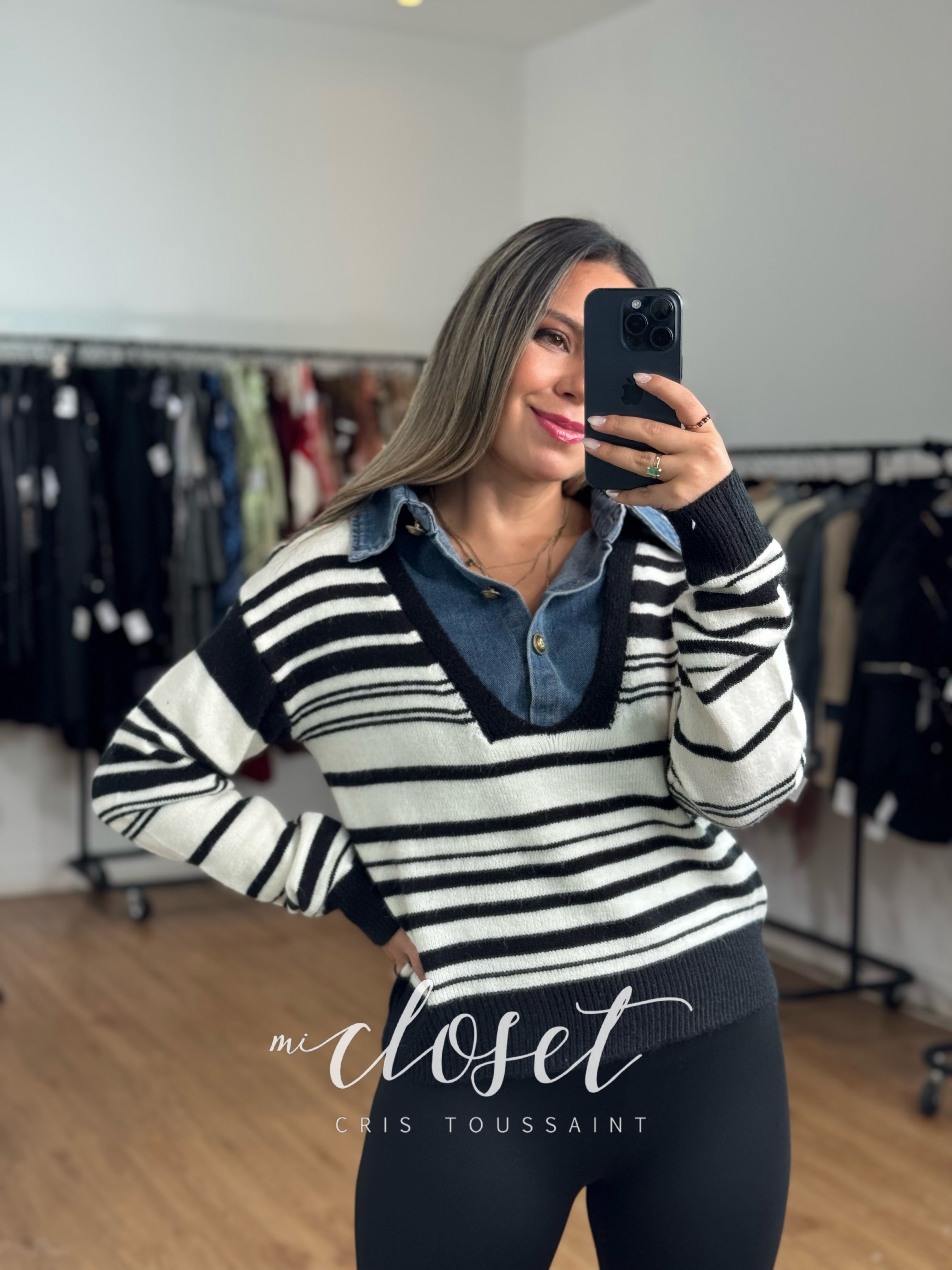 SWEATER CON CUELLO DE MEZCLILLA