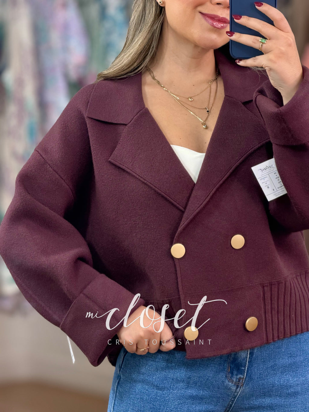 SWEATER SEMI GRUESO TIPO BLAZER, CON DETALLE EN CINTURA