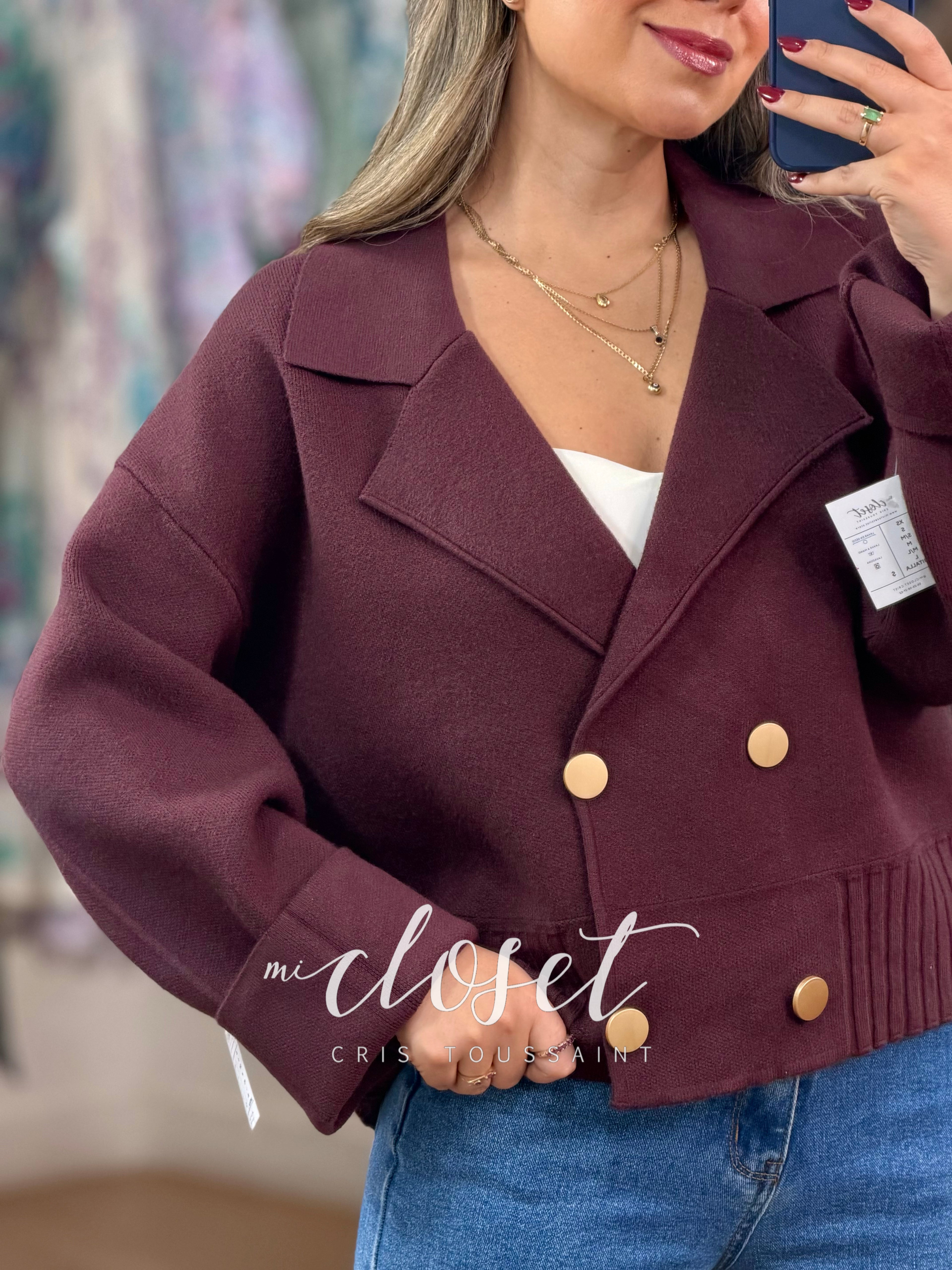 SWEATER SEMI GRUESO TIPO BLAZER, CON DETALLE EN CINTURA