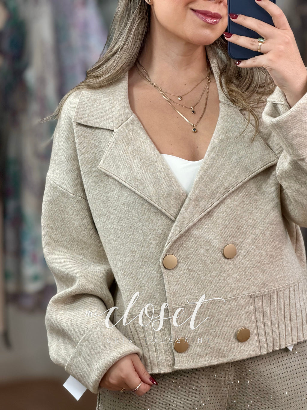 SWEATER SEMI GRUESO TIPO BLAZER, CON DETALLE EN CINTURA