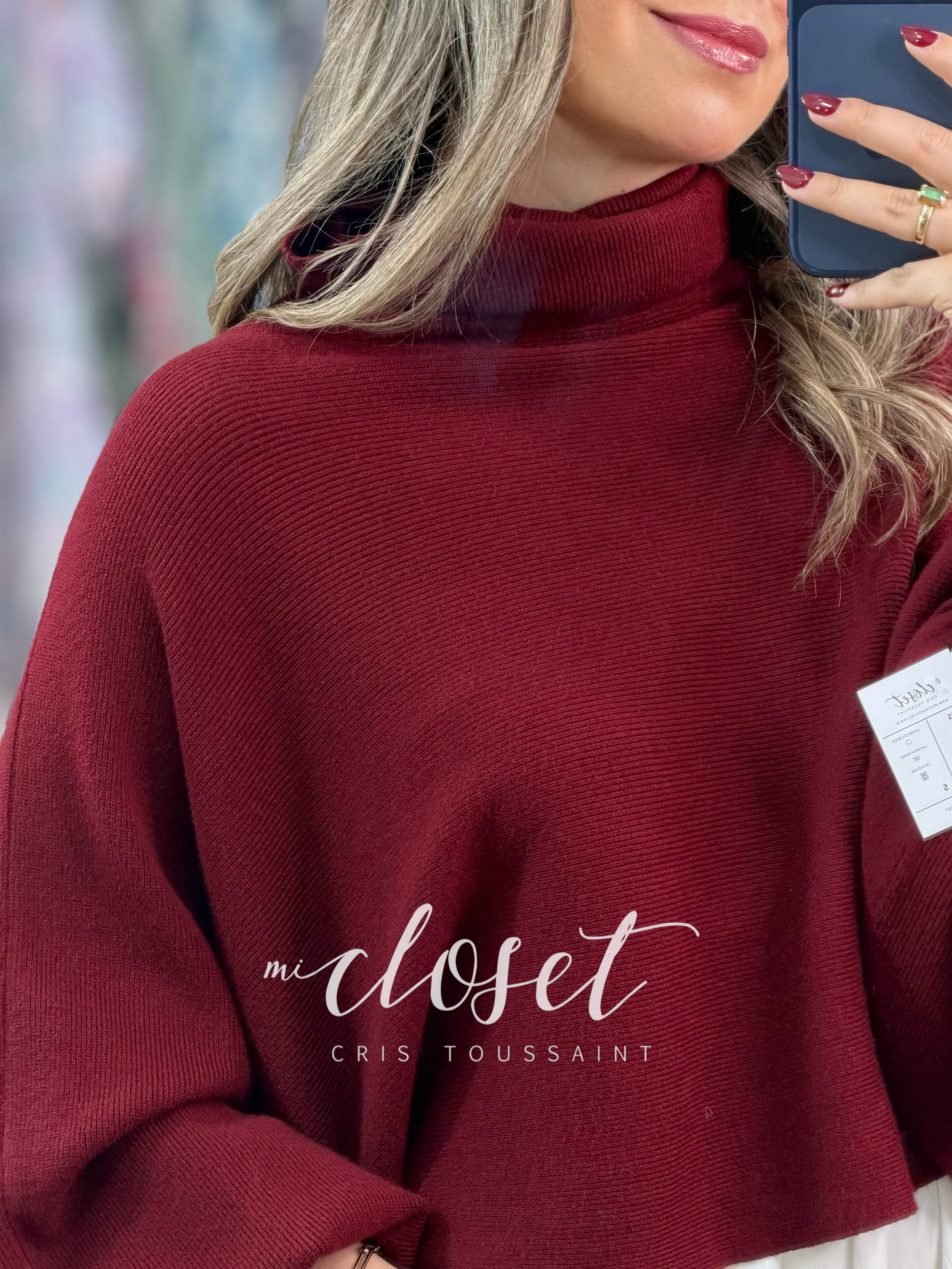 SWEATER DE PUNTO, CUELLO ALTO Y MANGA MURCIÉLAGO