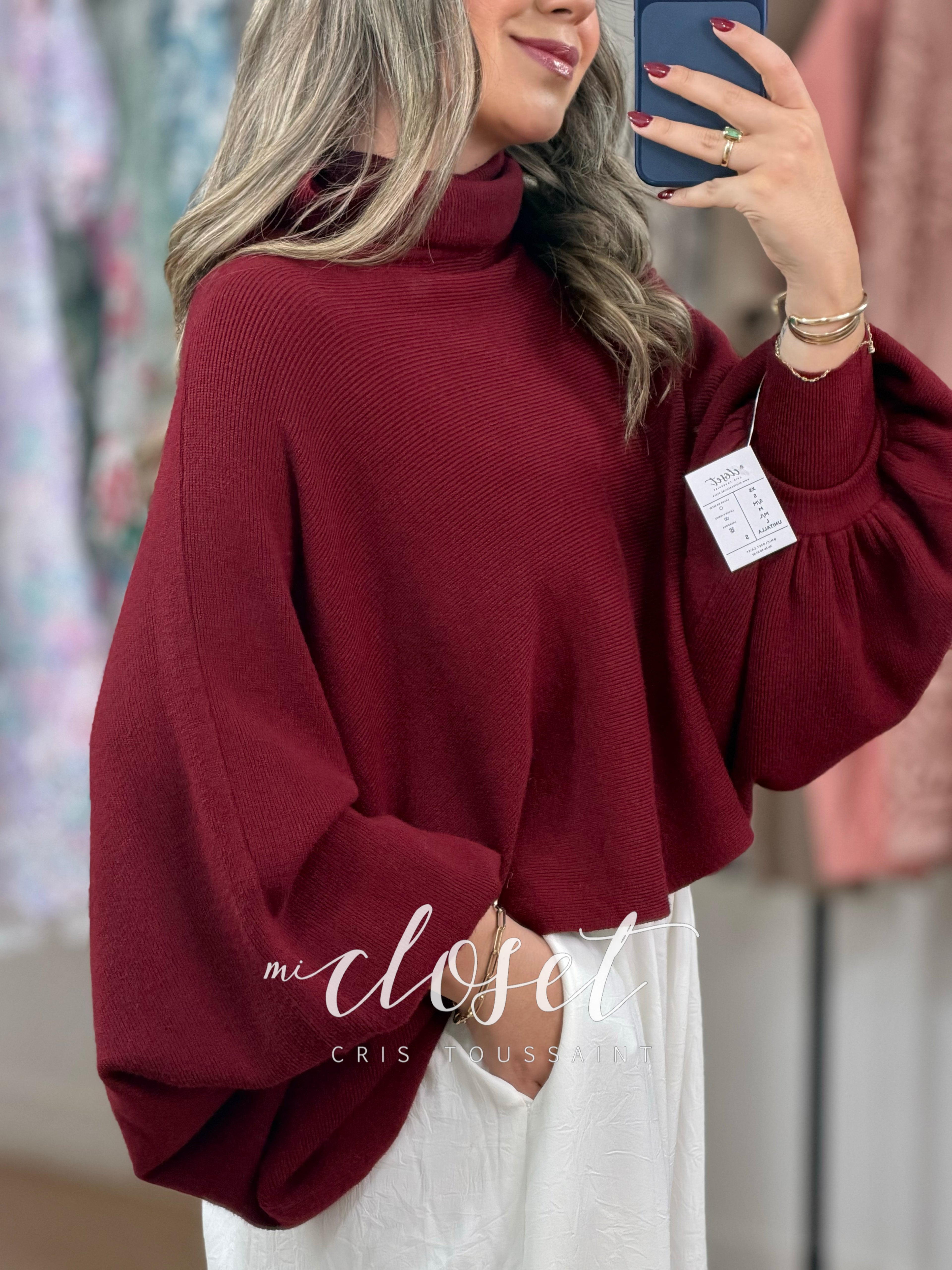 SWEATER DE PUNTO, CUELLO ALTO Y MANGA MURCIÉLAGO
