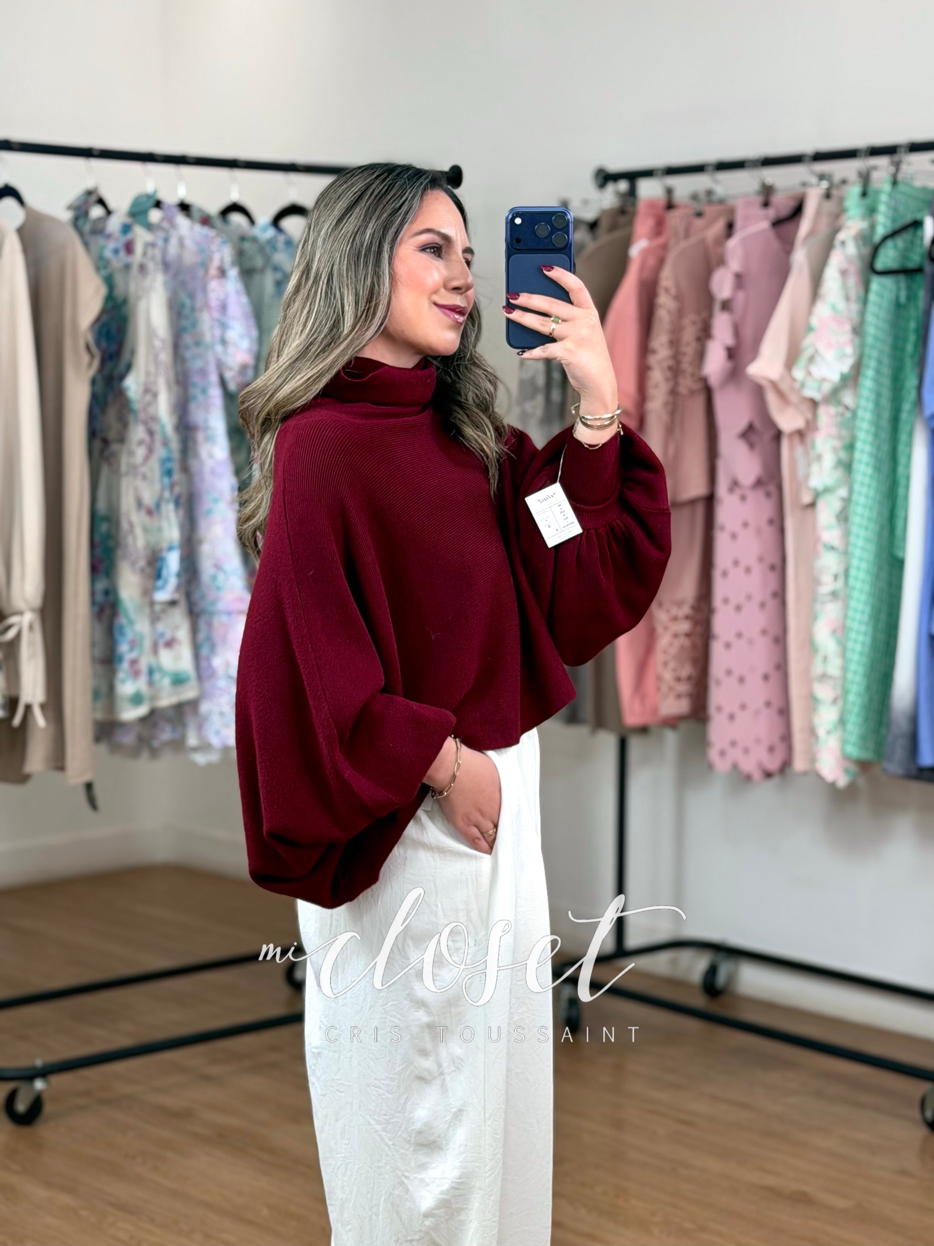 SWEATER DE PUNTO, CUELLO ALTO Y MANGA MURCIÉLAGO