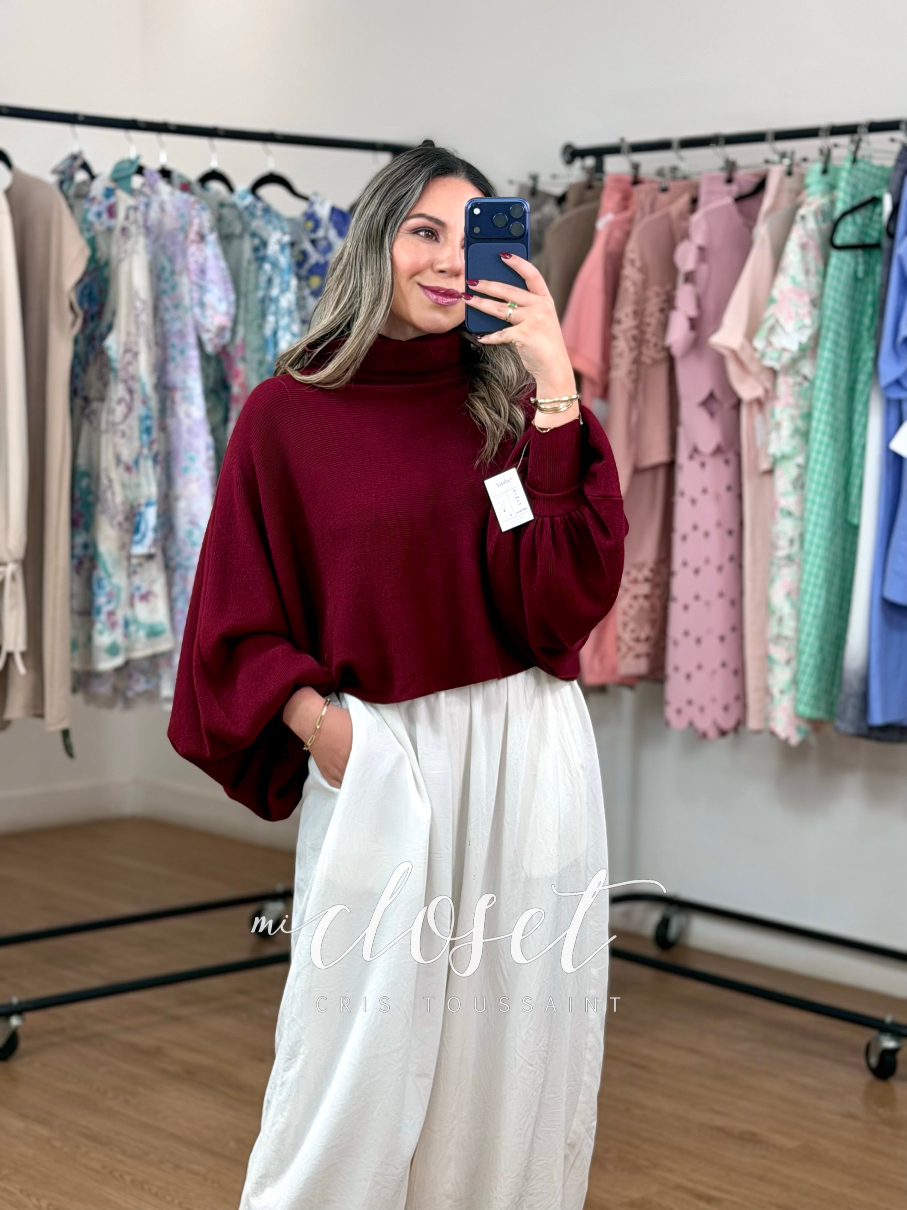 SWEATER DE PUNTO, CUELLO ALTO Y MANGA MURCIÉLAGO