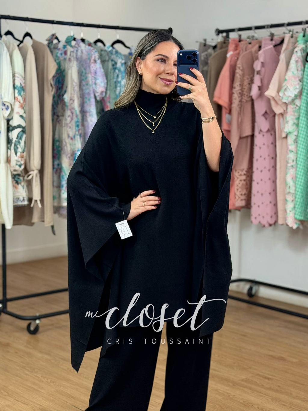 CONJUNTO DE PANTS Y SWEATER TIPO CAPA SÚPER AMPLIO, MANGA MURCIÉLAGO