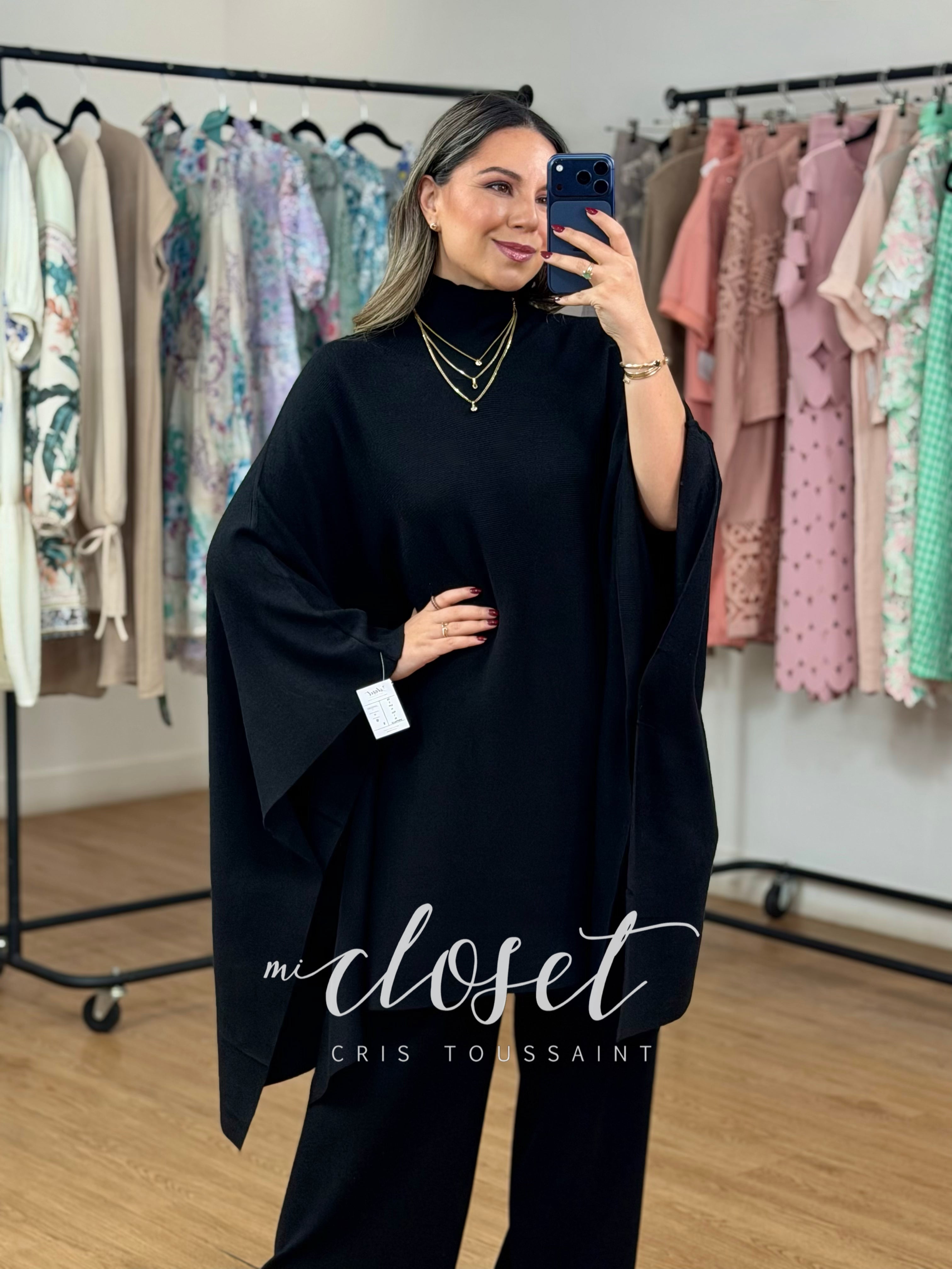 CONJUNTO DE PANTS Y SWEATER TIPO CAPA SÚPER AMPLIO, MANGA MURCIÉLAGO