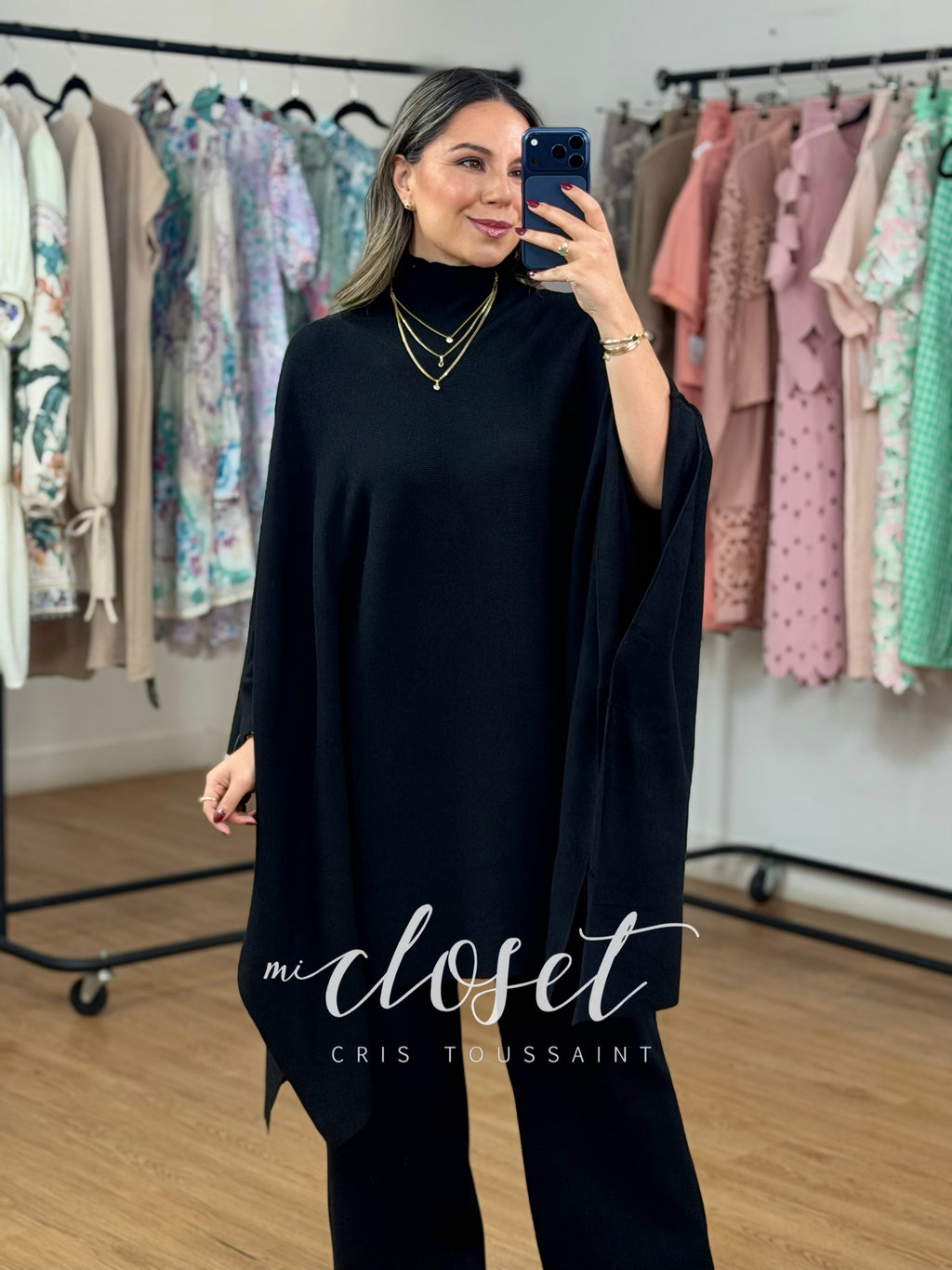CONJUNTO DE PANTS Y SWEATER TIPO CAPA SÚPER AMPLIO, MANGA MURCIÉLAGO