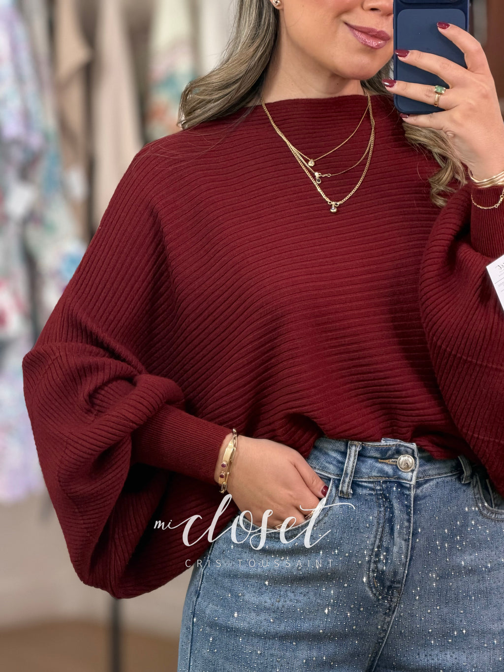 SWEATER MANGA MURCIÉLAGO CON TEXTURA DE LÍNEAS; SÚPER SUAVE