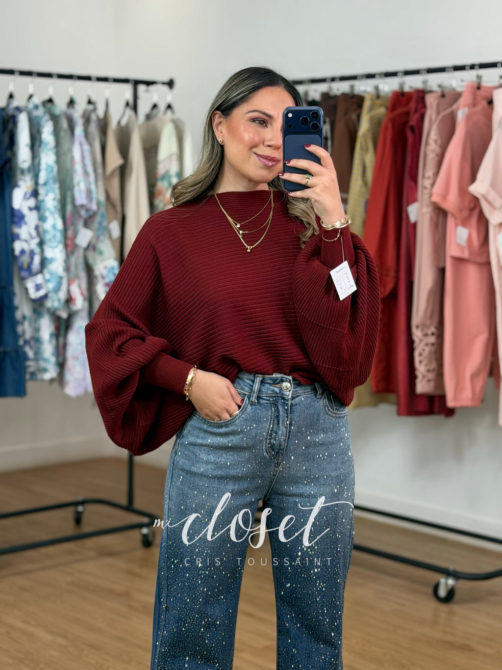 SWEATER MANGA MURCIÉLAGO CON TEXTURA DE LÍNEAS; SÚPER SUAVE