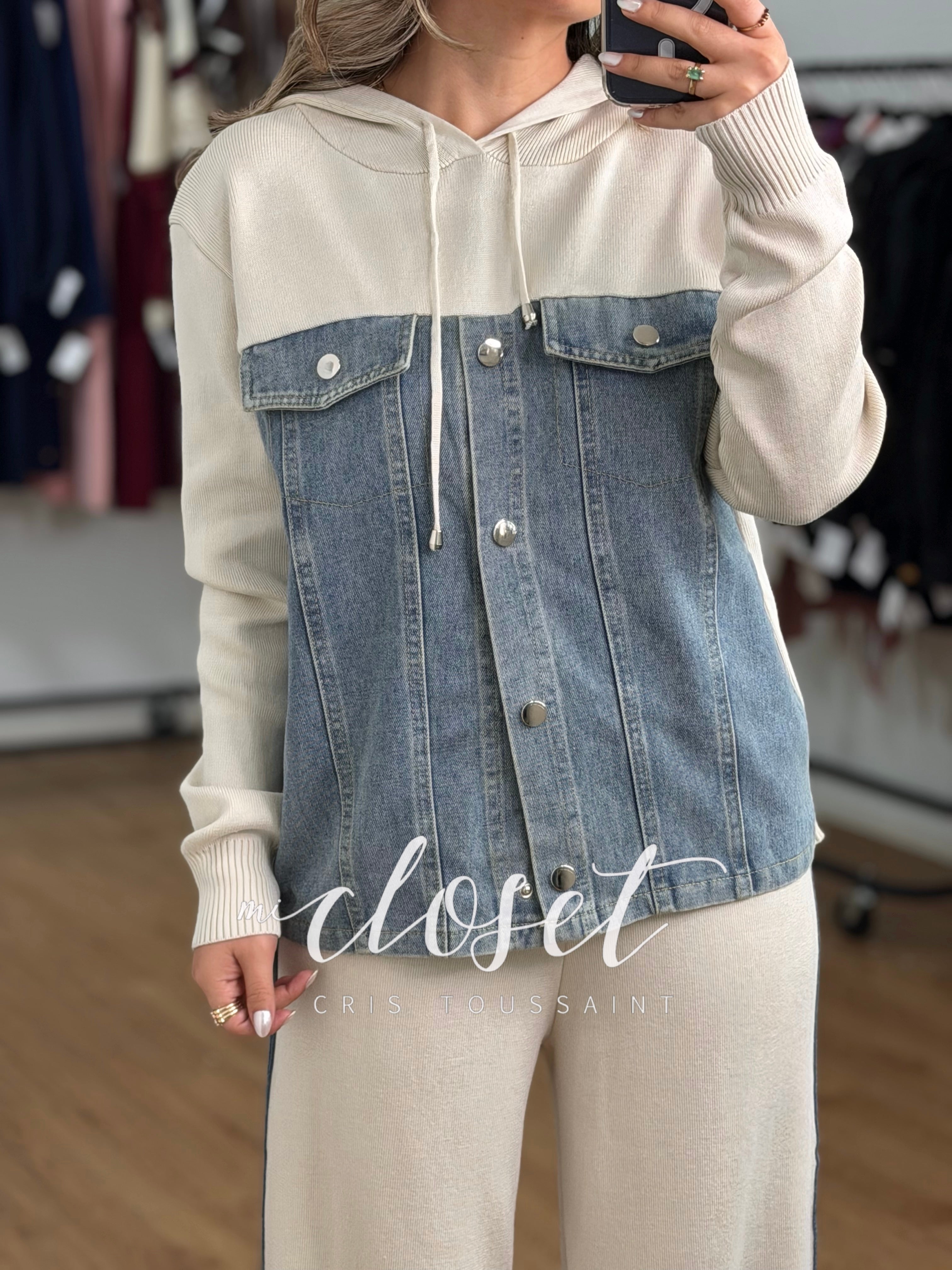 CONJUNTO DE PANTS Y HOODIE CON GORRO DOBLE TEXTURA