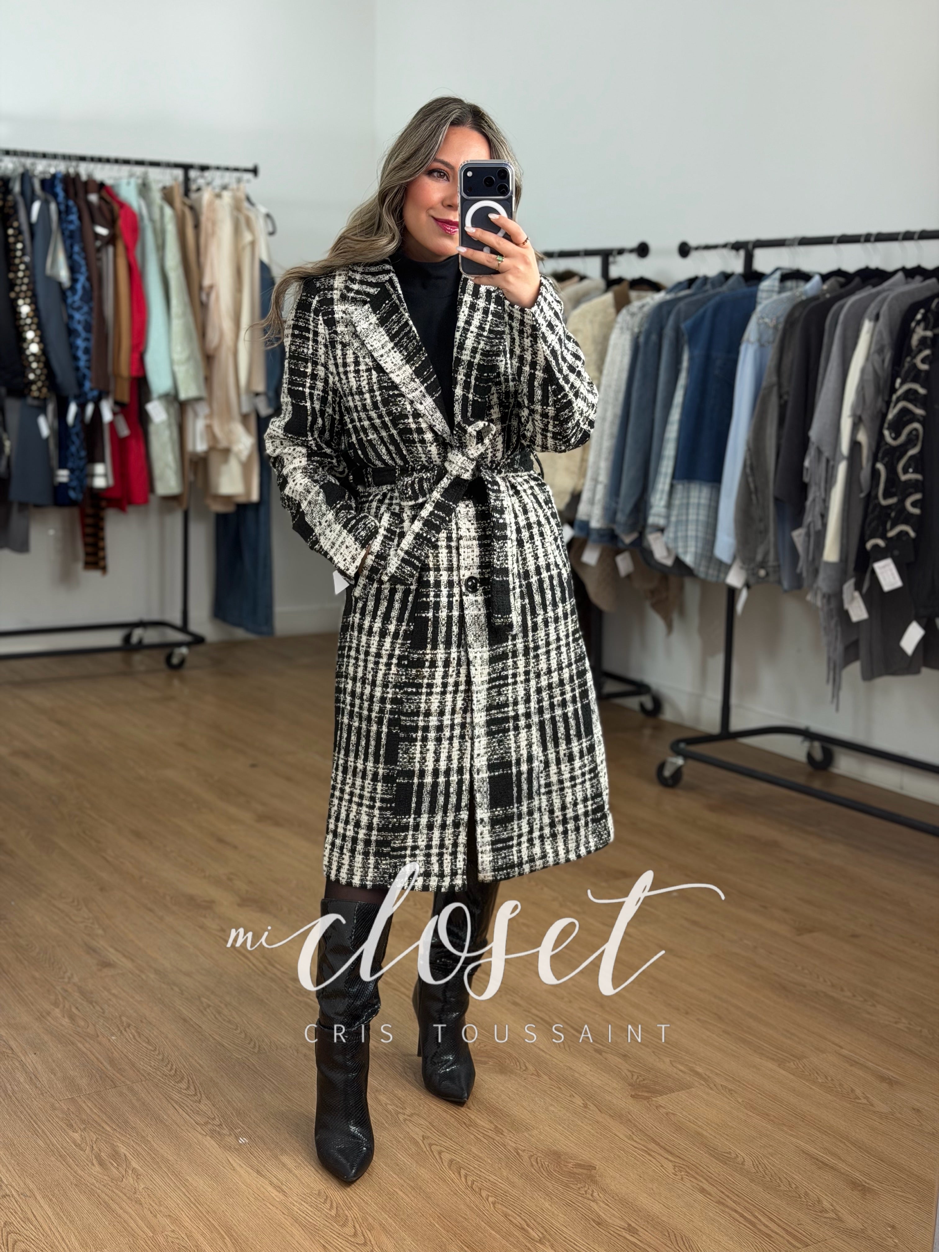 ABRIGO LARGO TIPO TWEED CON PELUCHE DESMONTABLE