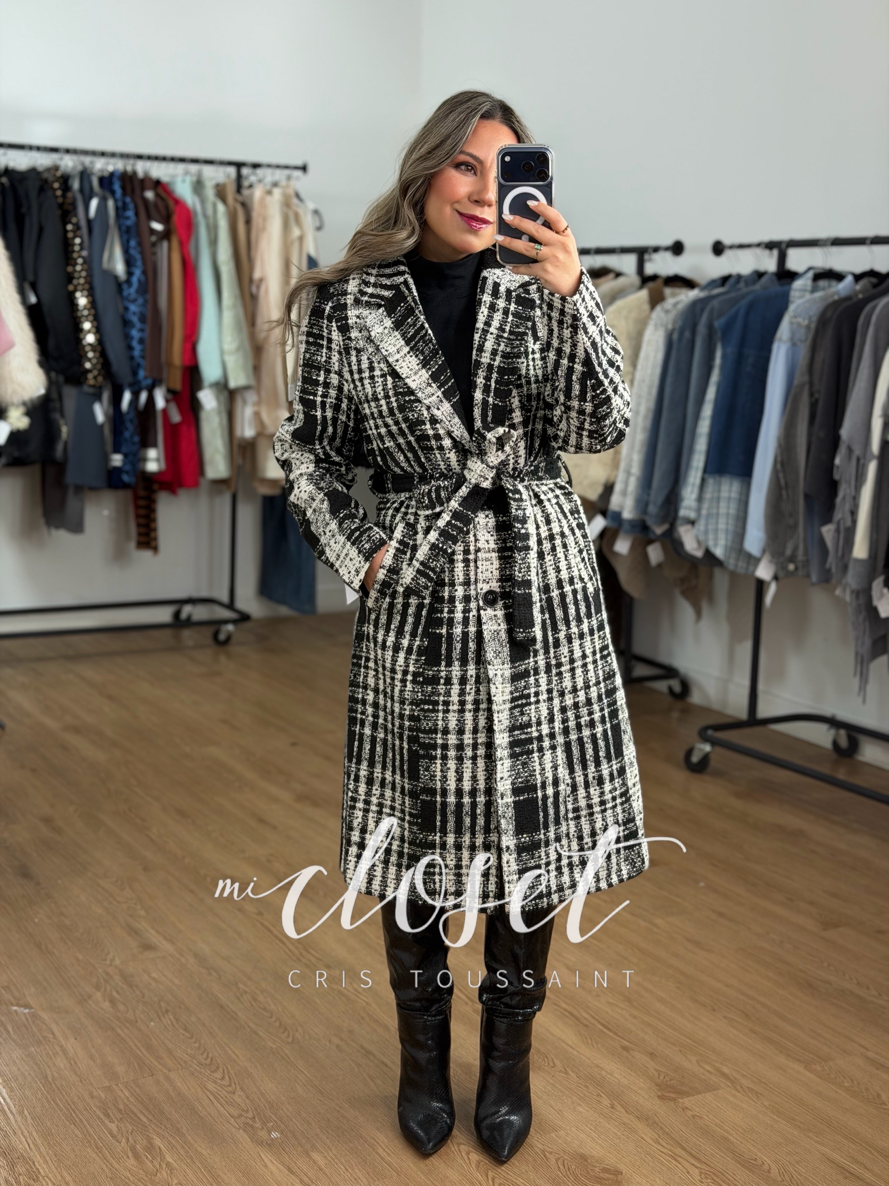 ABRIGO LARGO TIPO TWEED CON PELUCHE DESMONTABLE
