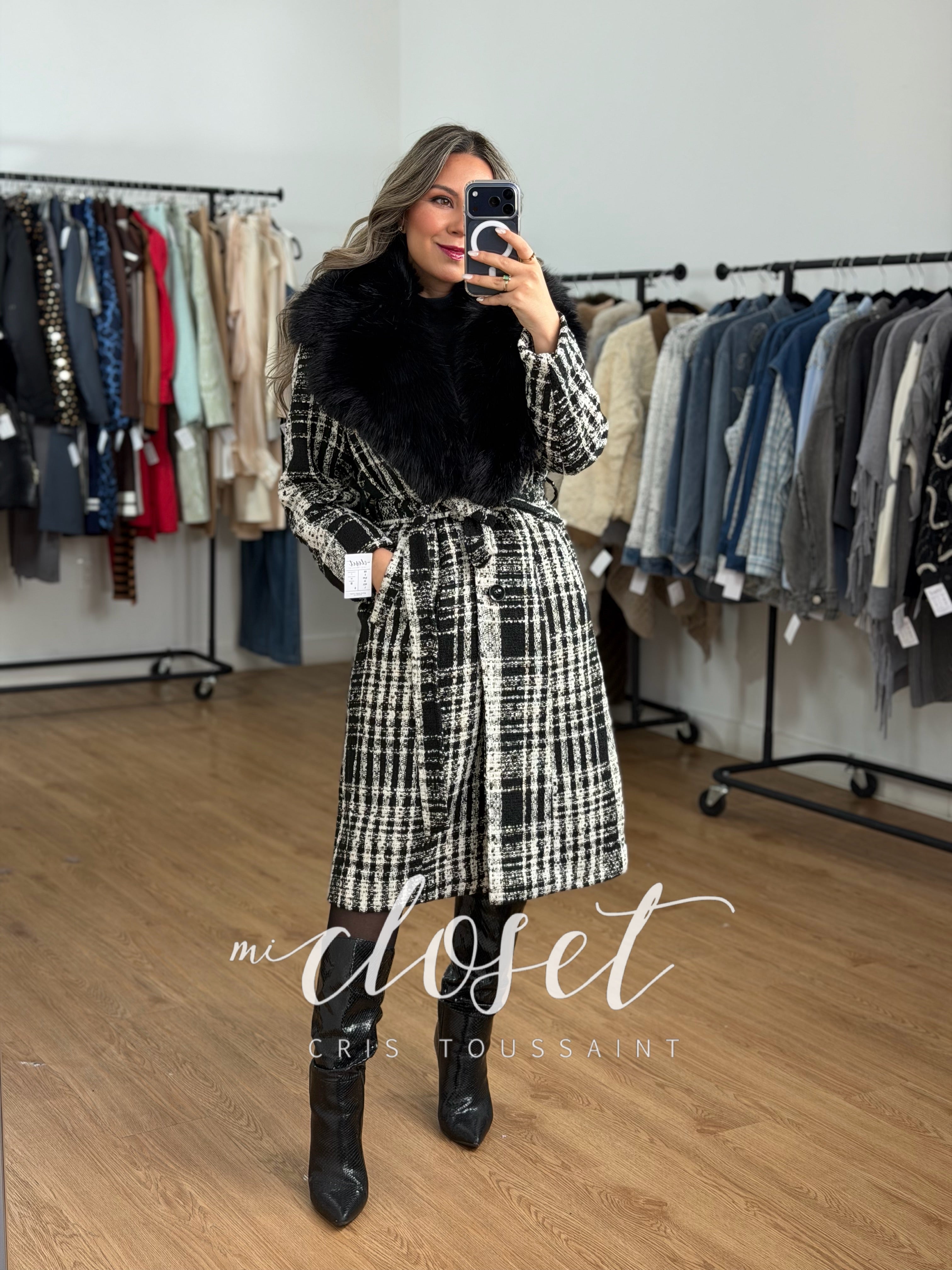 ABRIGO LARGO TIPO TWEED CON PELUCHE DESMONTABLE