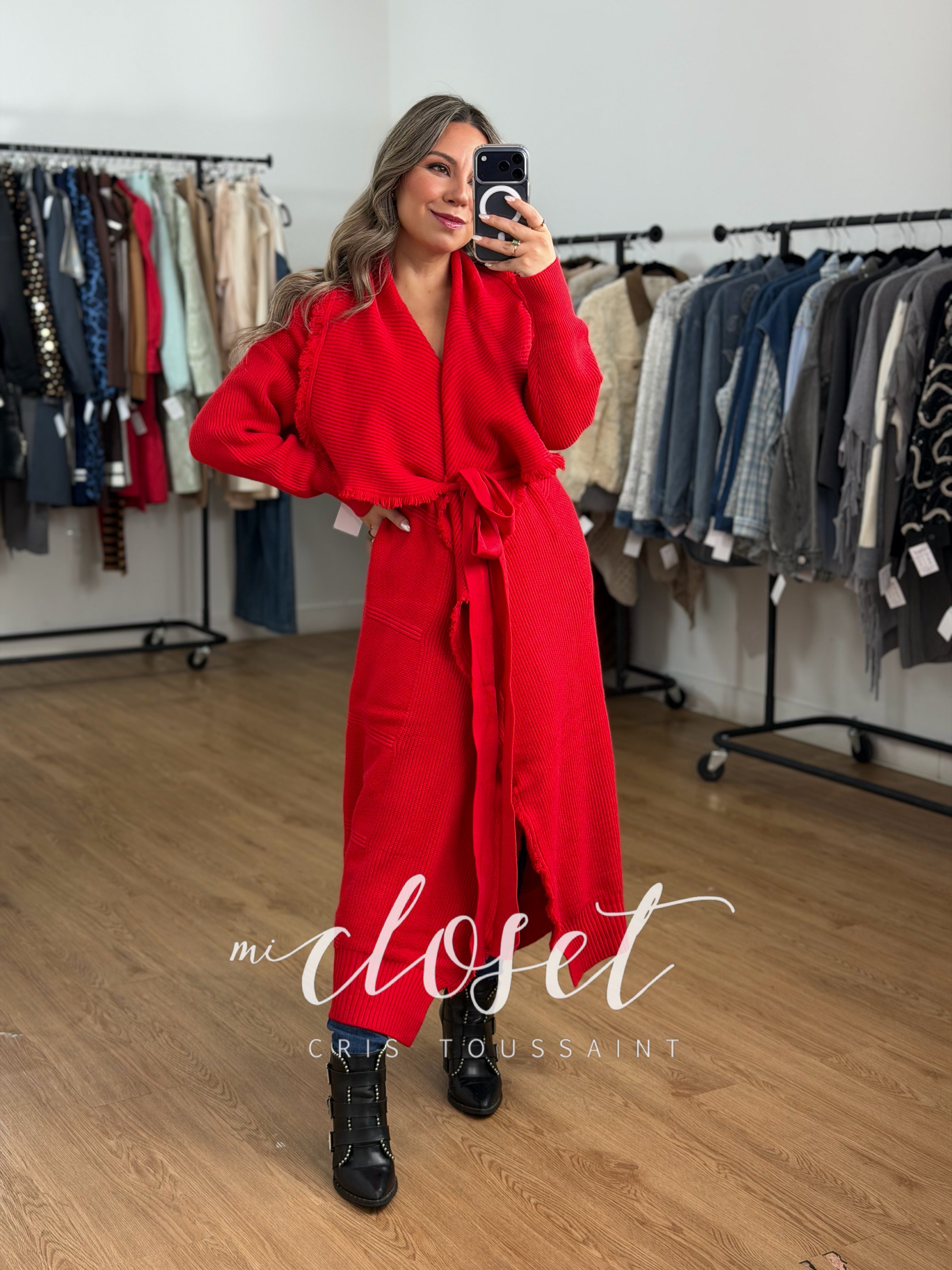 MAXI SWEATER CON CINTA AJUSTABLE, CON TEXTURA, GRUESO