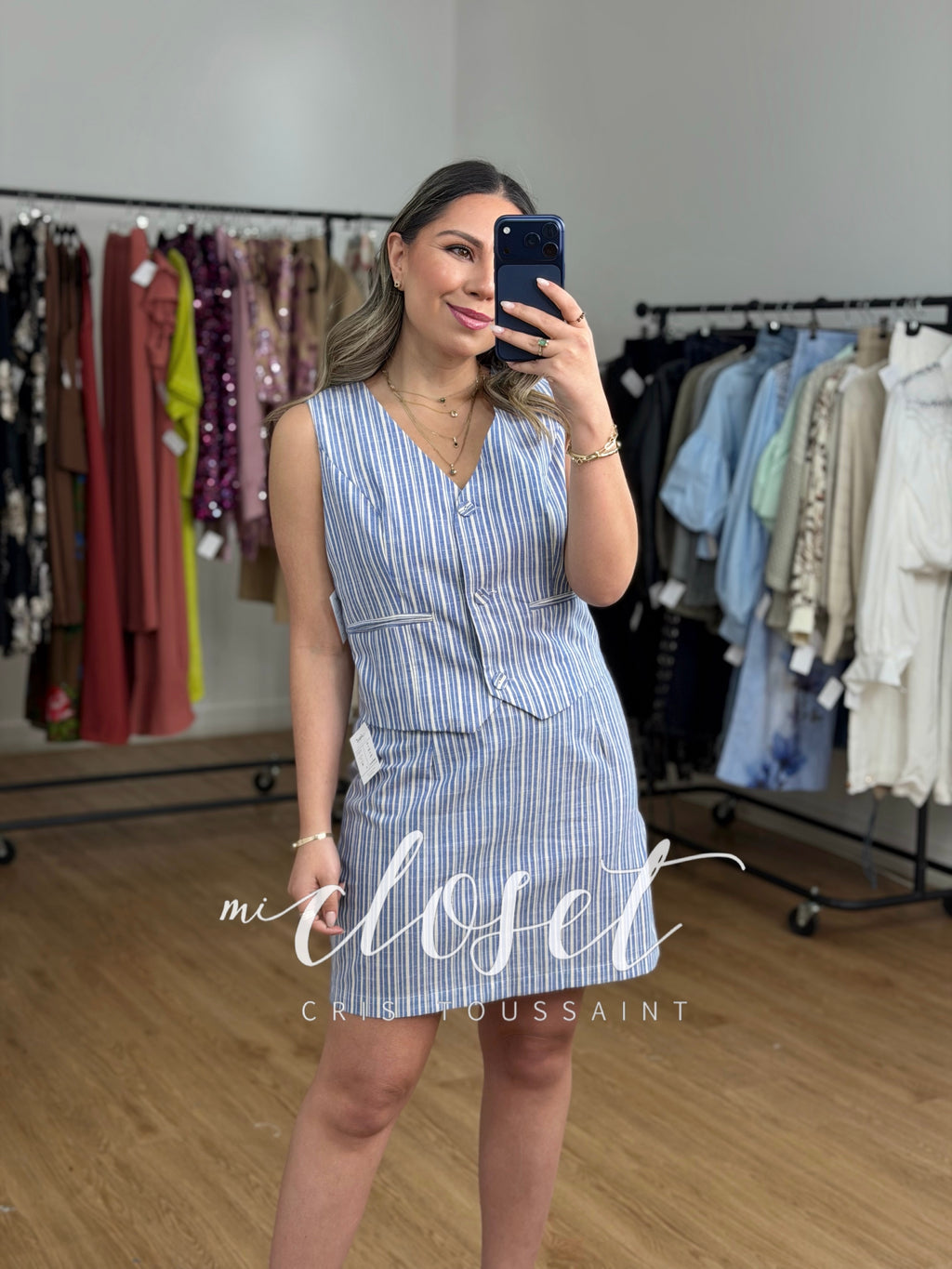 CONJUNTO DE CHALECO (CON FORRO) Y FALDA TIPO LINO