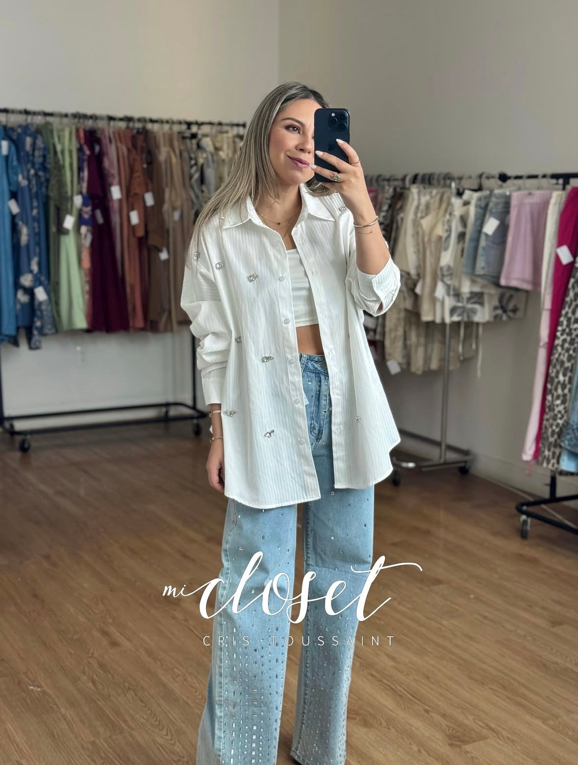 JEANS STRETCH CON CRISTALES CORTE FLARE
