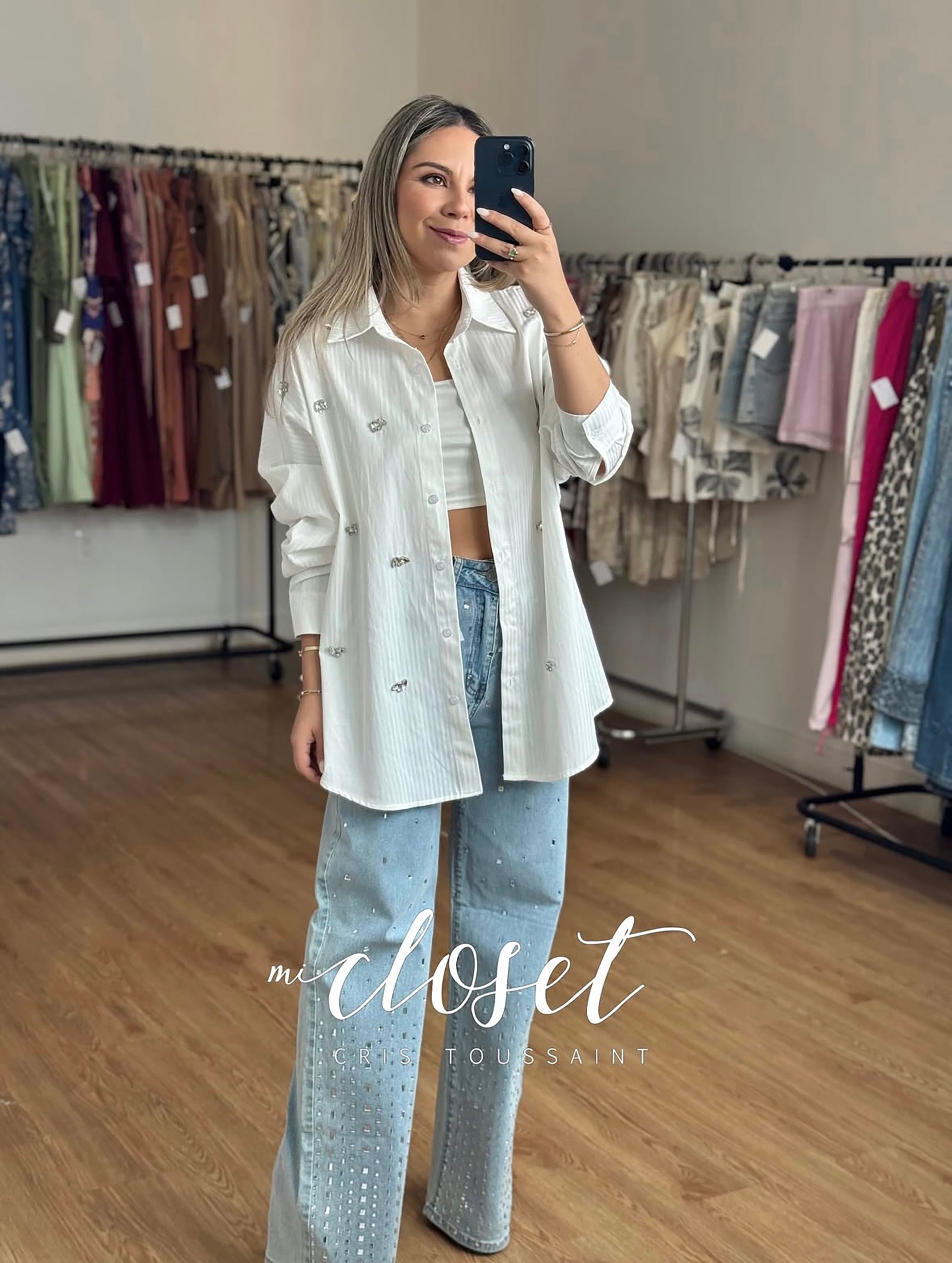 JEANS STRETCH CON CRISTALES CORTE FLARE