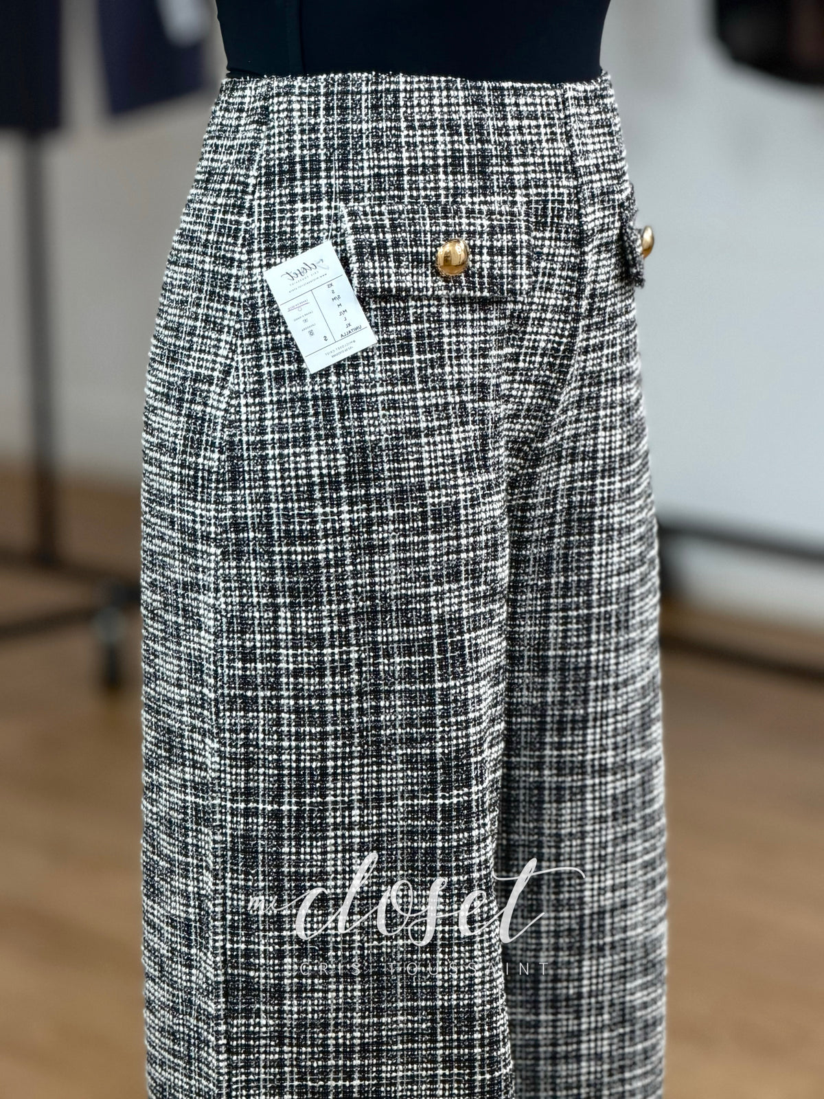 PANTALÓN SÚPER STRETCH CON RESORTE EN CINTURA WIDE LEG TIPO TWEED