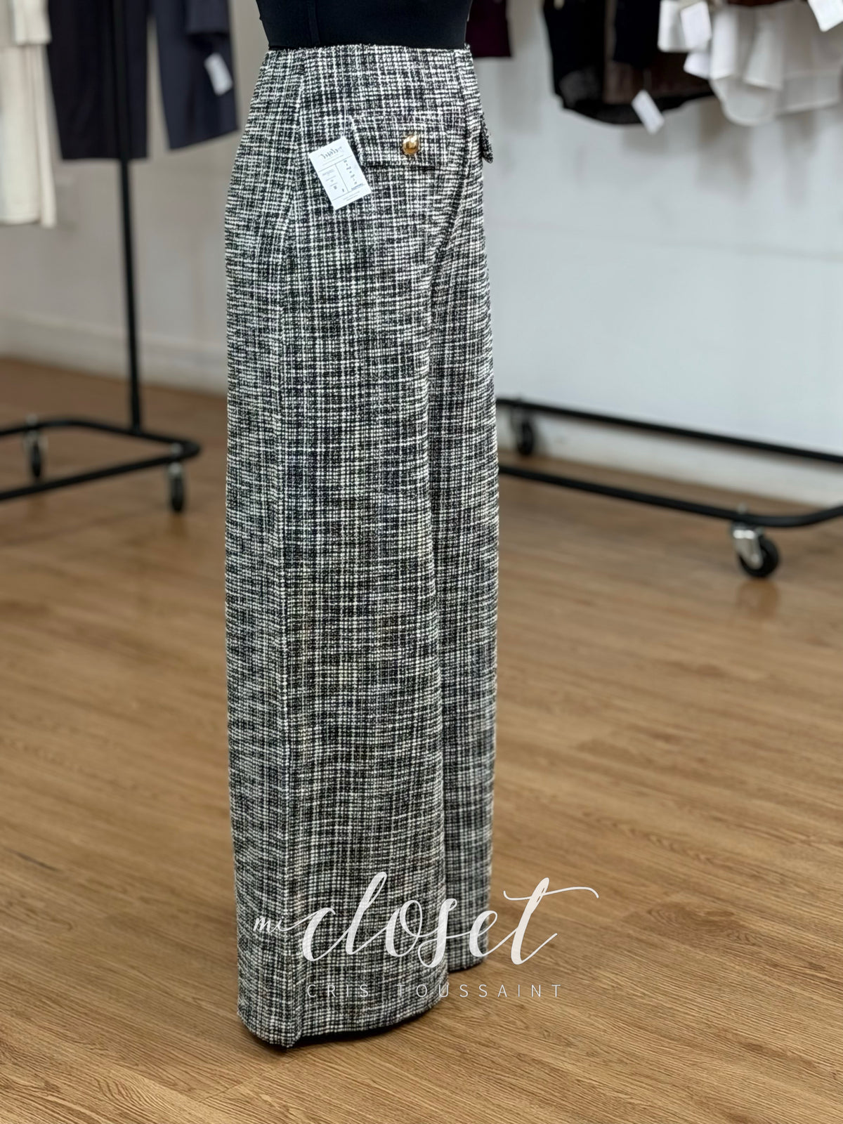 PANTALÓN SÚPER STRETCH CON RESORTE EN CINTURA WIDE LEG TIPO TWEED