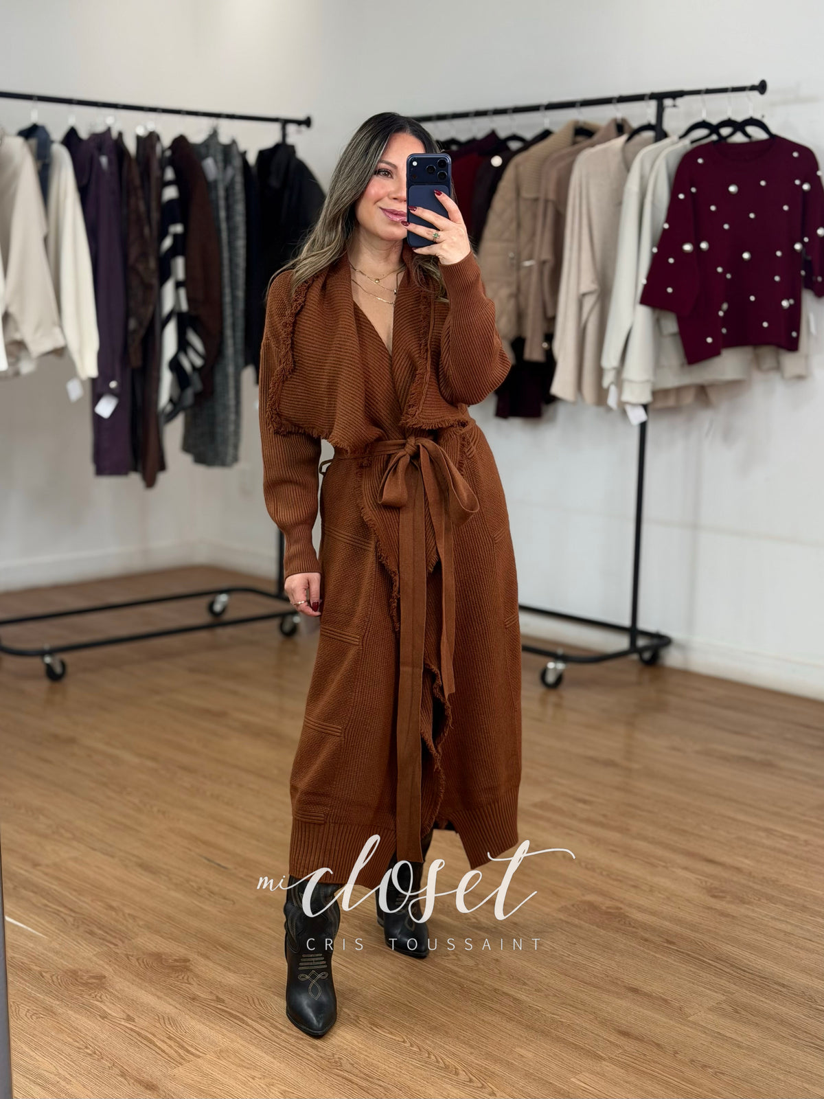 MAXI SWEATER CON CINTA AJUSTABLE, SÚPER SUAVE, CON TEXTURA, GRUESO