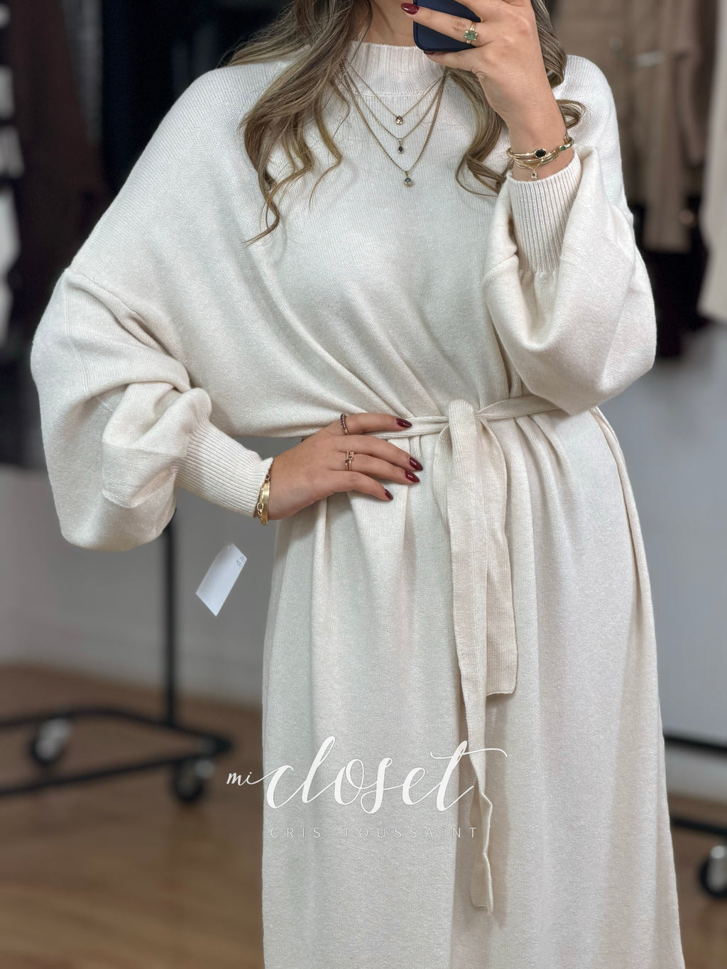 MAXI SWEATER OVERSIZED SÚPER SUAVE MANGA GLOBO 3/4 CON CINTA AJUSTABLE