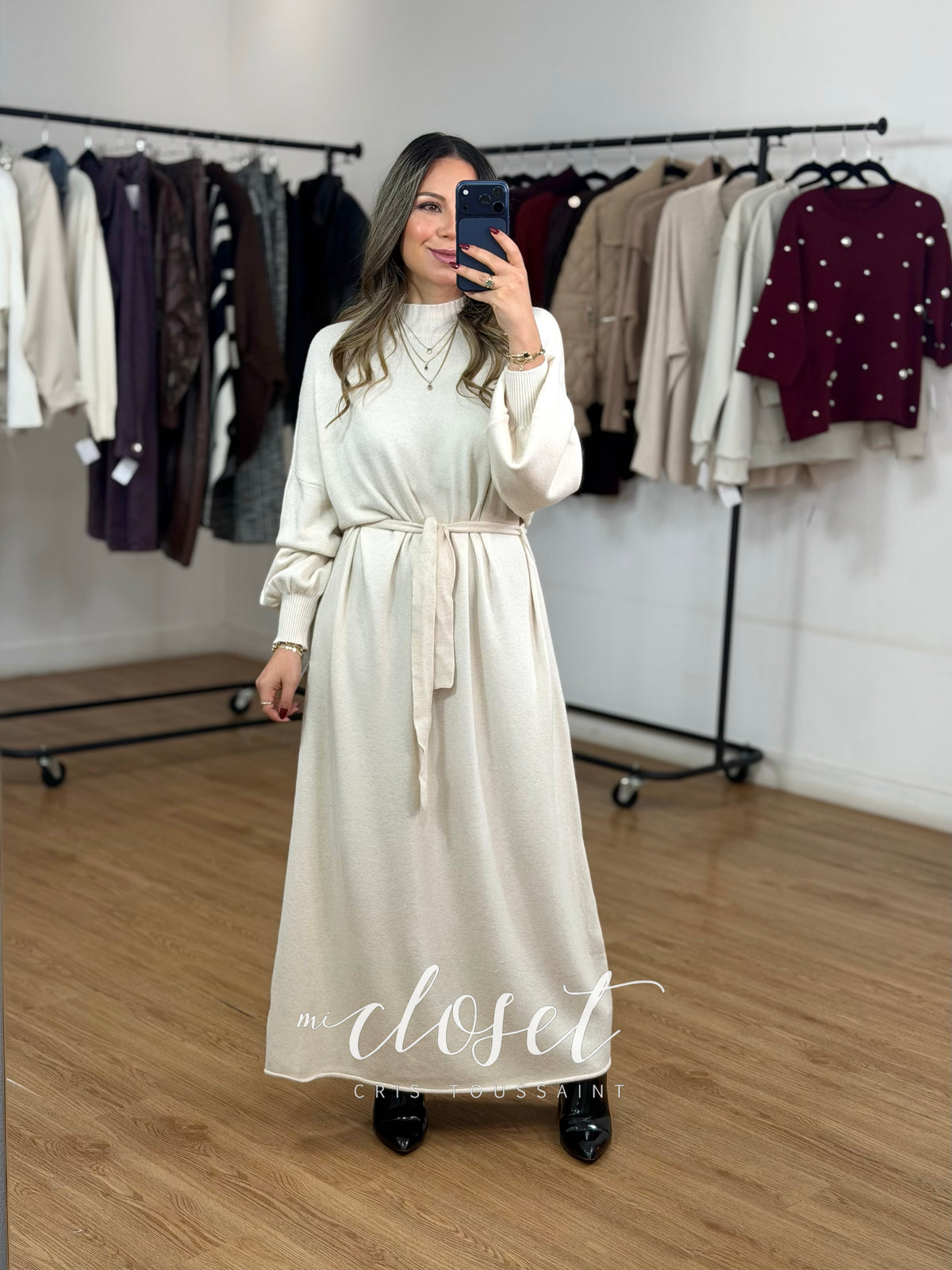 MAXI SWEATER OVERSIZED SÚPER SUAVE MANGA GLOBO 3/4 CON CINTA AJUSTABLE